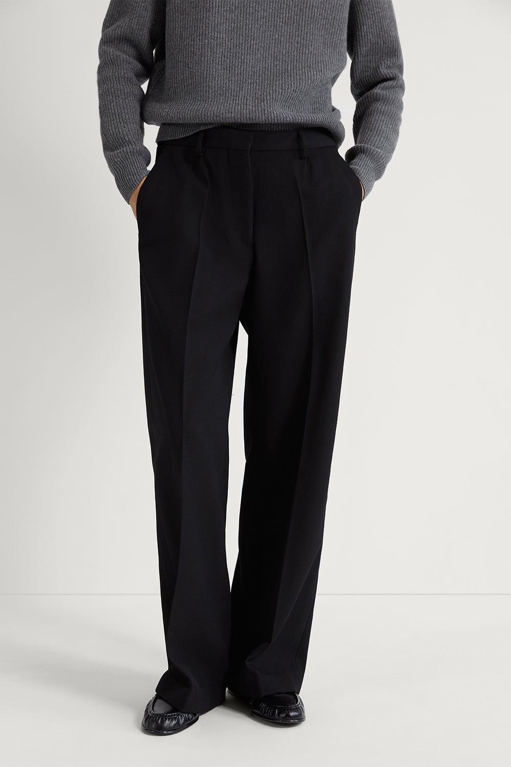 The Wool Gabardine Wide Leg Pants Black