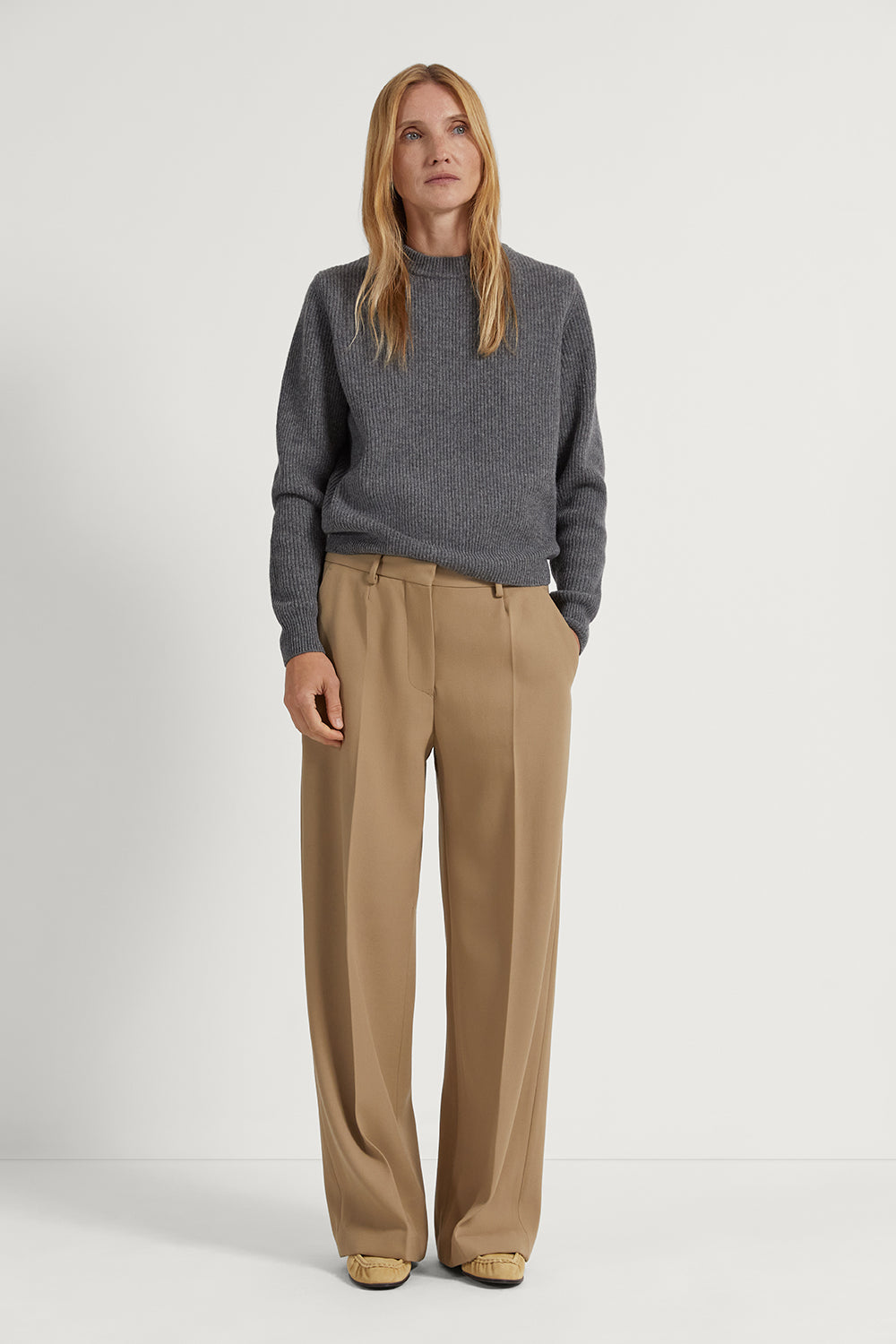 The Wool Gabardine Wide Leg Pants Camel