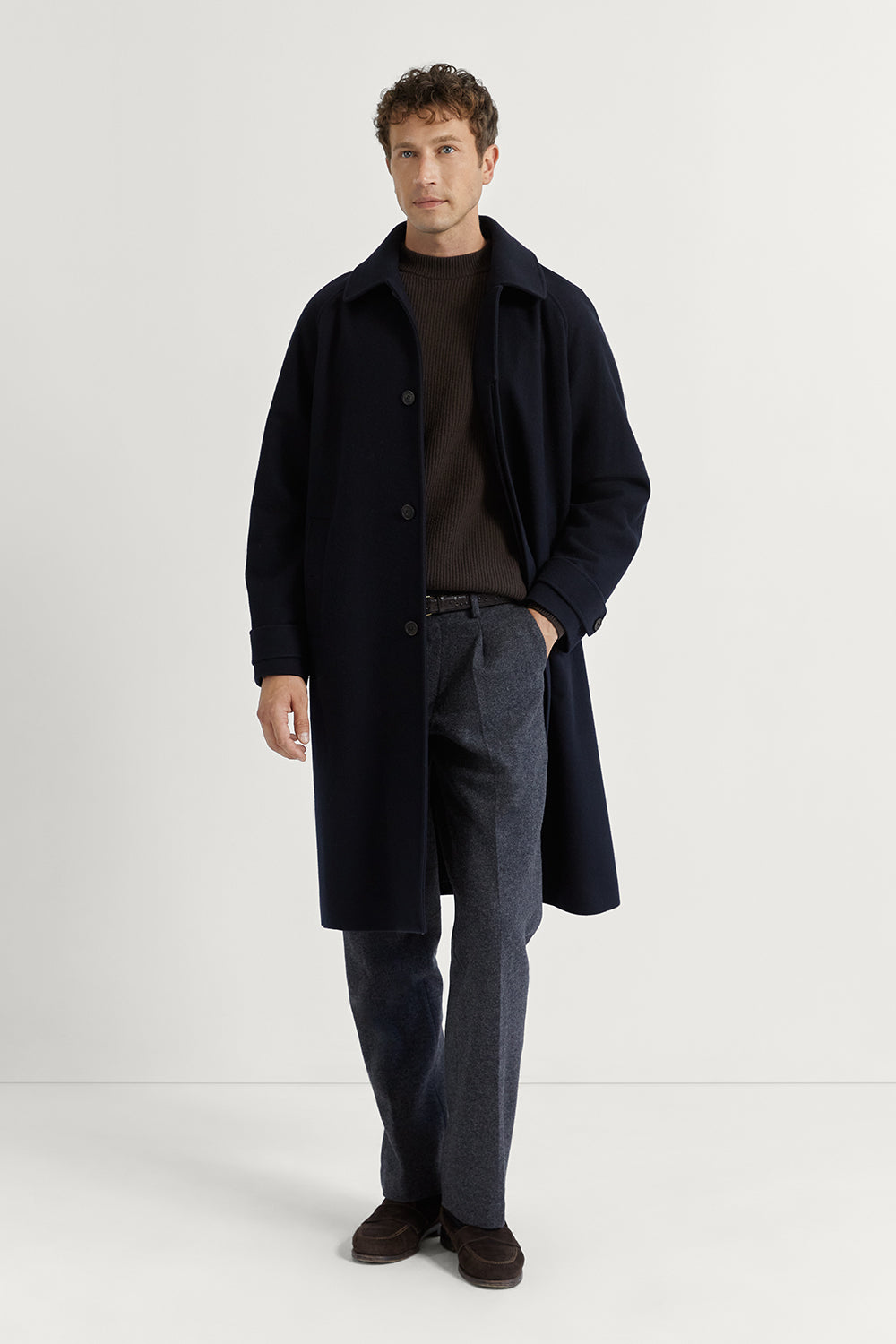 The Tailored Long Wool Coat Dark Blue