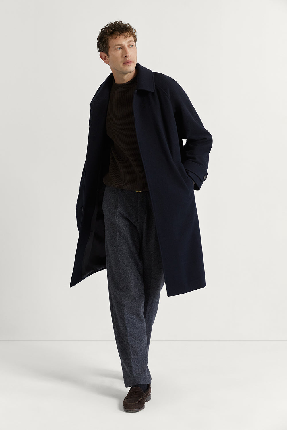 The Tailored Long Wool Coat Dark Blue