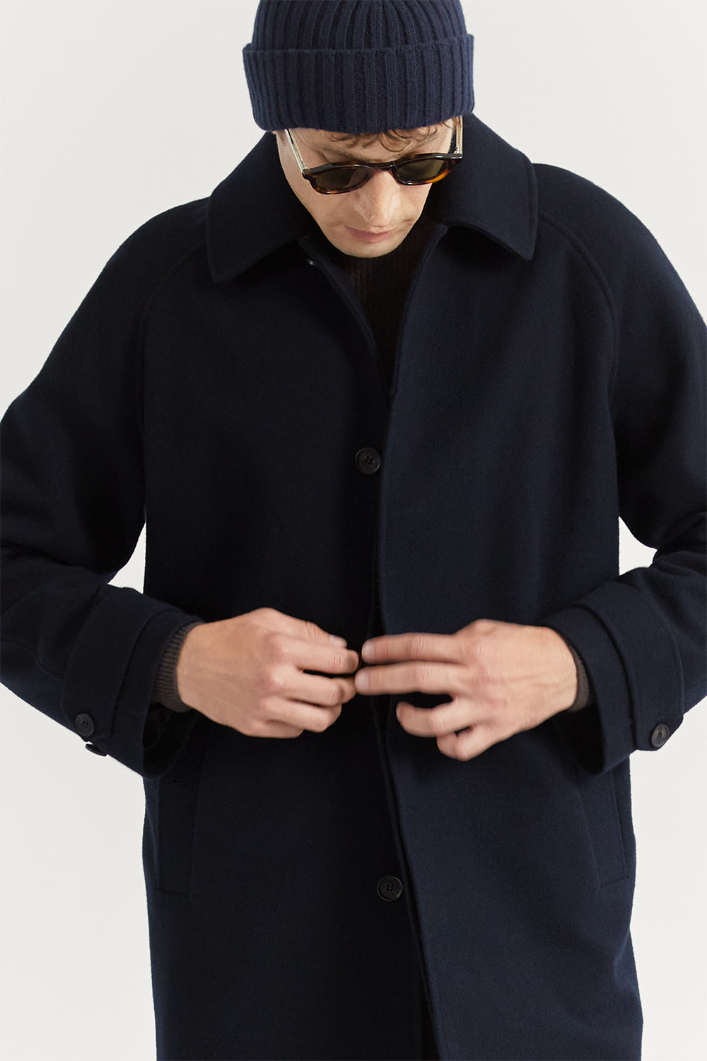 The Tailored Long Wool Coat Dark Blue