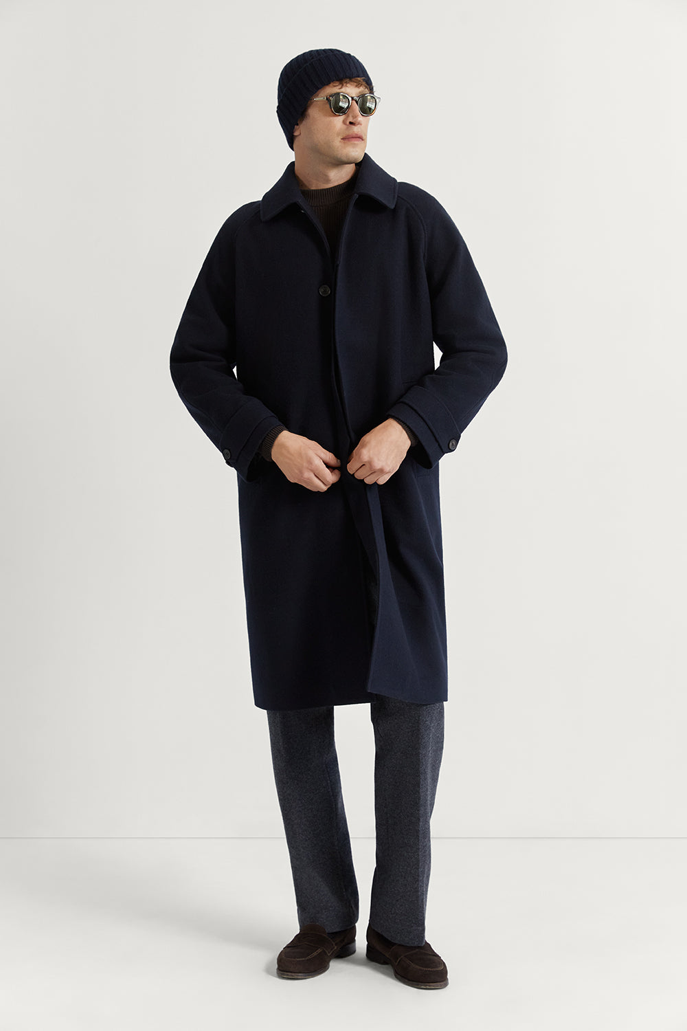 The Tailored Long Wool Coat Dark Blue
