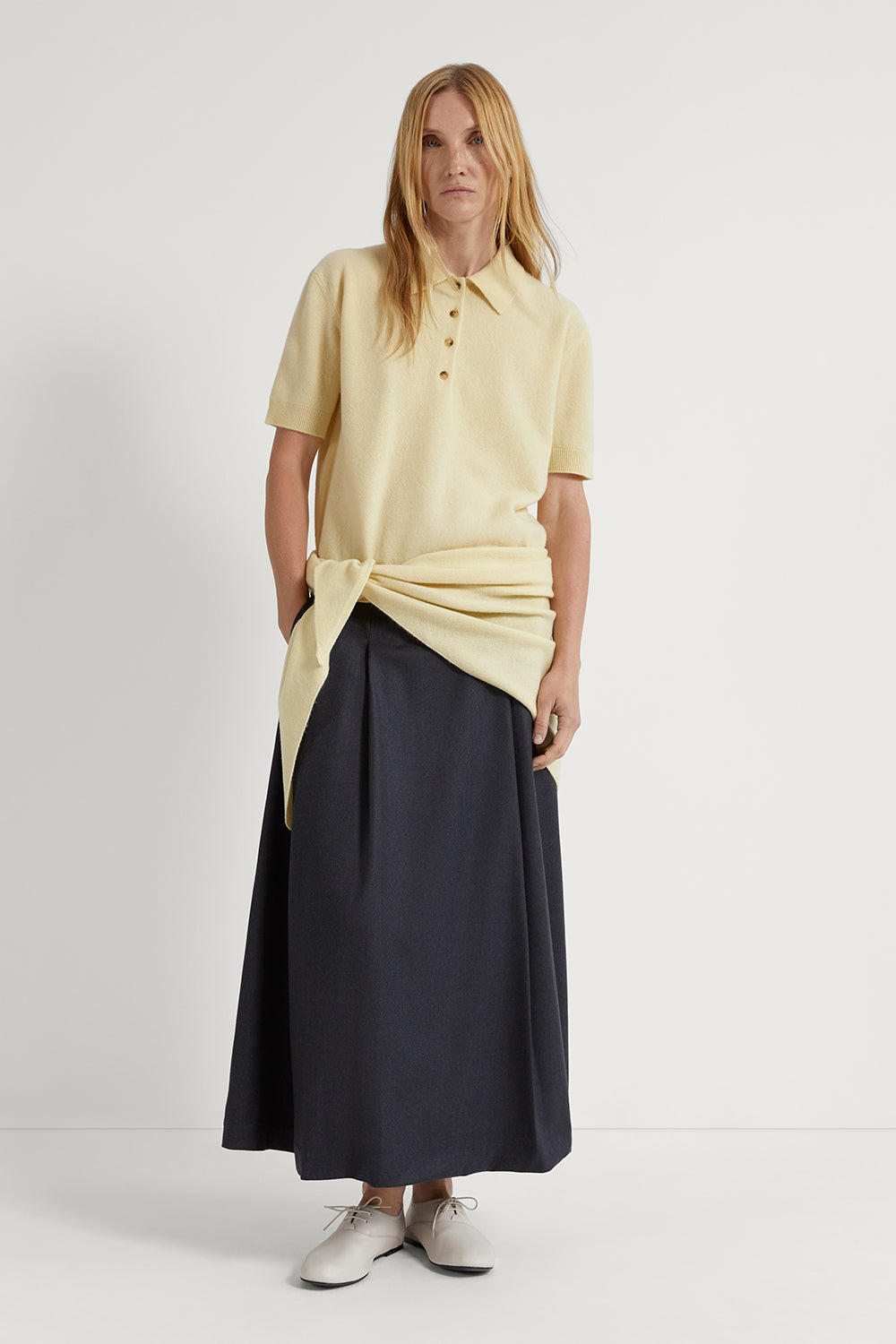 The Flannel Wool Pleated Skirt Anthracite Melange