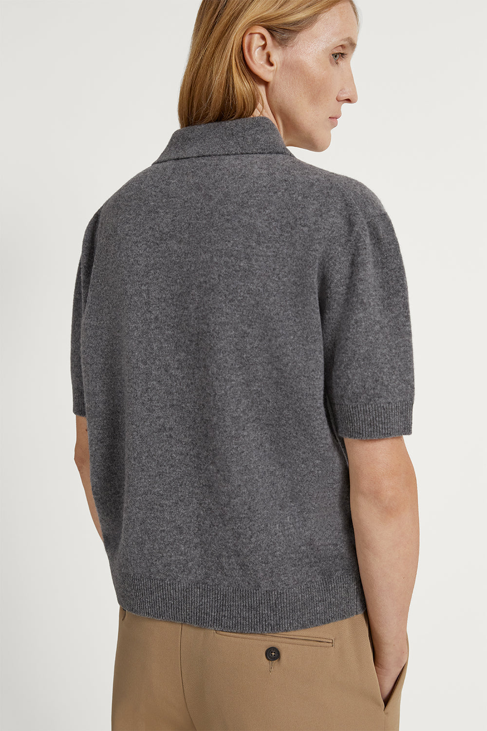 The Lightweight Woolen Polo Light Grey Melange