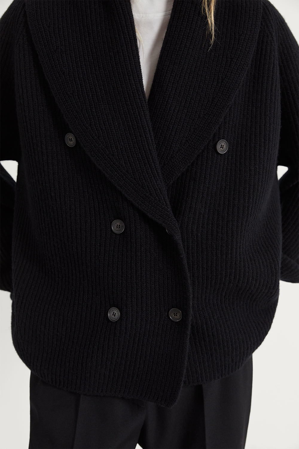 The Double-Breasted Woolen Jacket Black