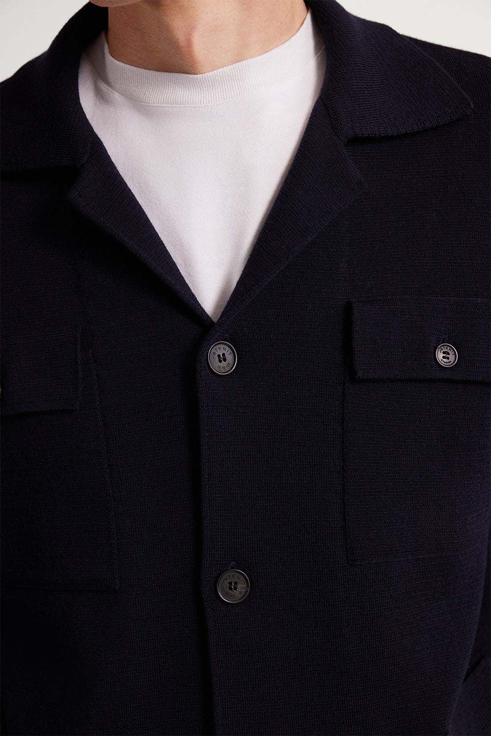 The Merino Wool Bowling Collar Jacket Oxford Blue