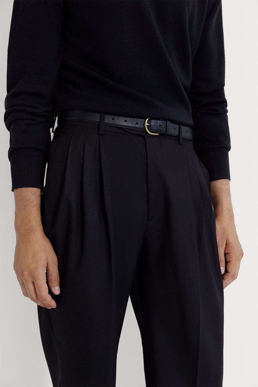 The Flannel Triple Pleat Trousers Dark Blue