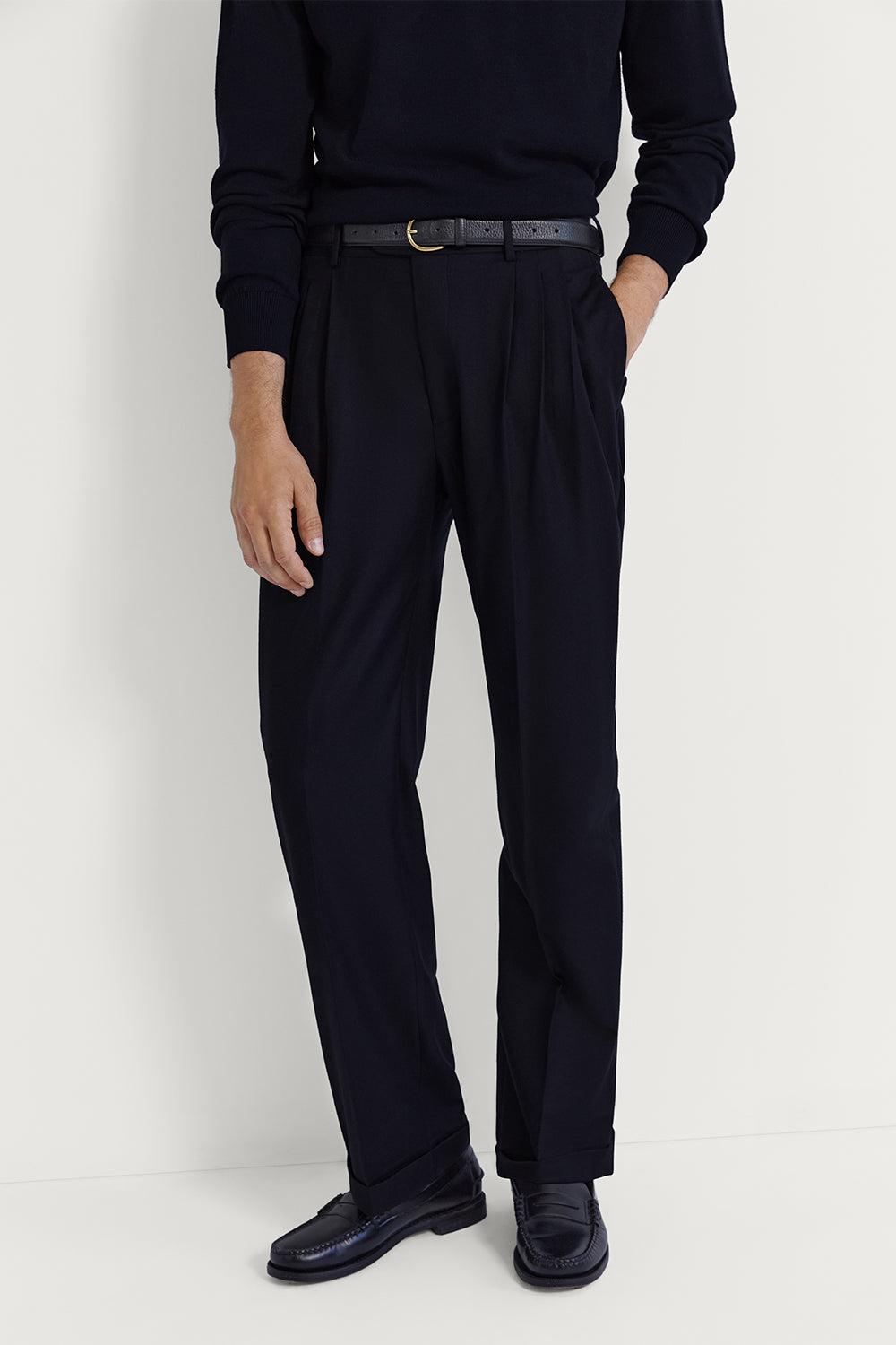 The Flannel Triple Pleat Trousers Dark Blue