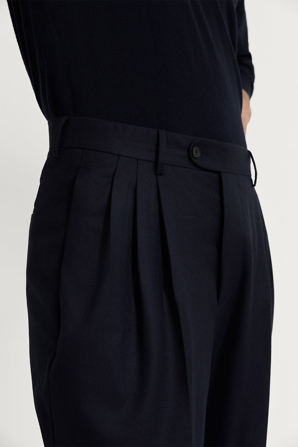 The Flannel Triple Pleat Trousers Dark Blue