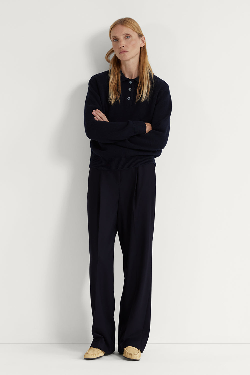 The Flannel Tailored Pants With Pleats Dark Blue