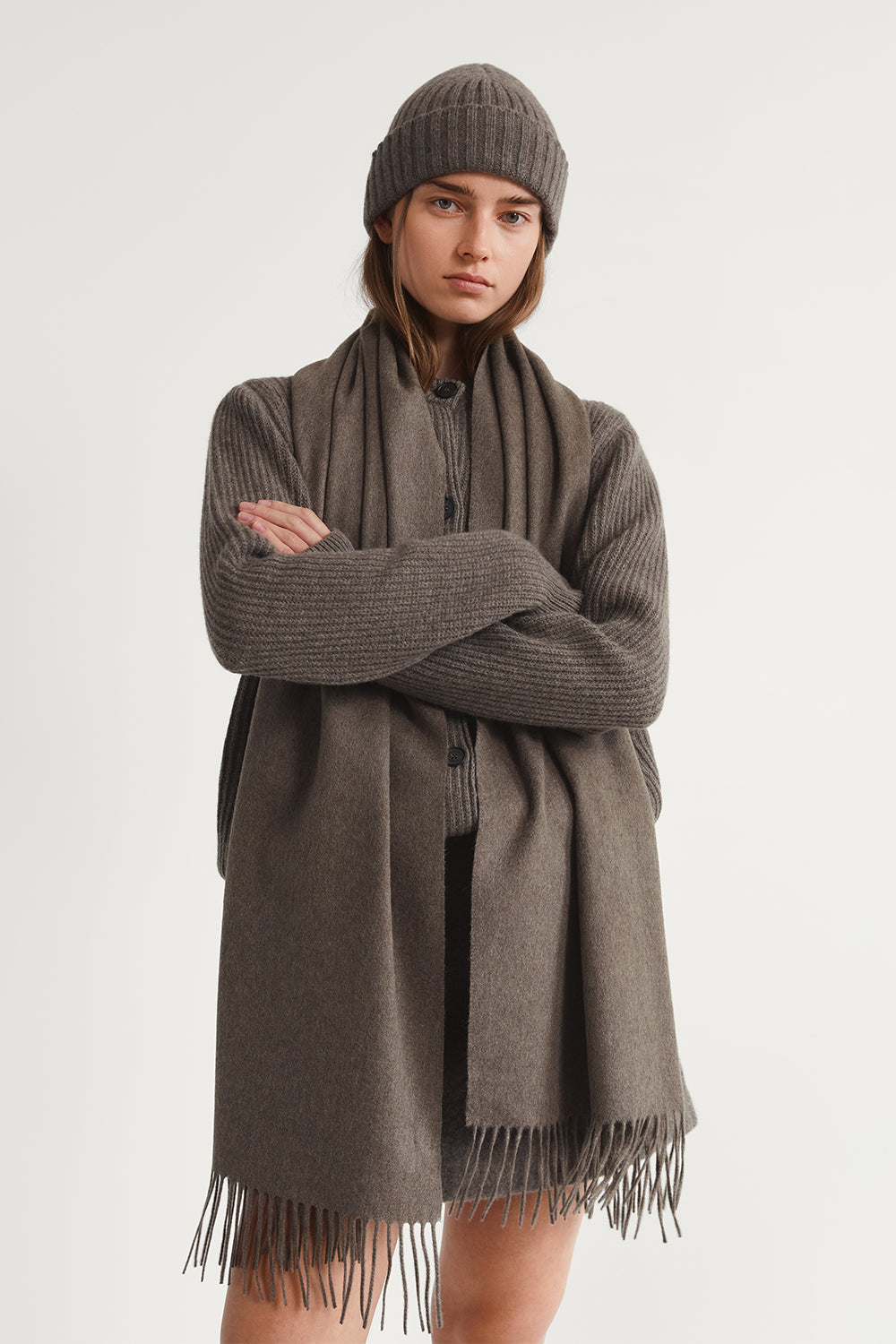 The Upcycled Oversized Cashmere Scarf Taupe