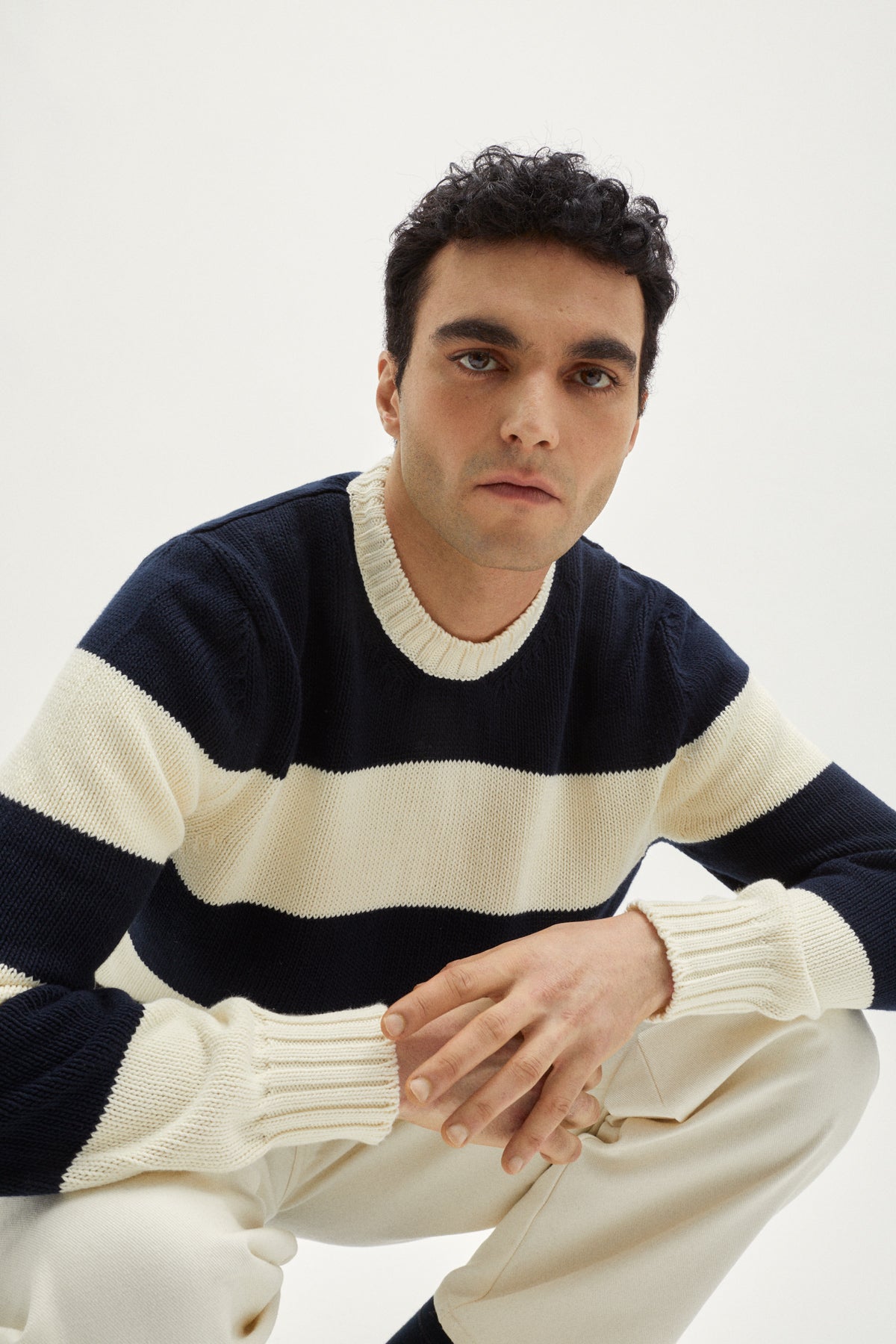 the organic cotton tricot sweater crewneck stripes