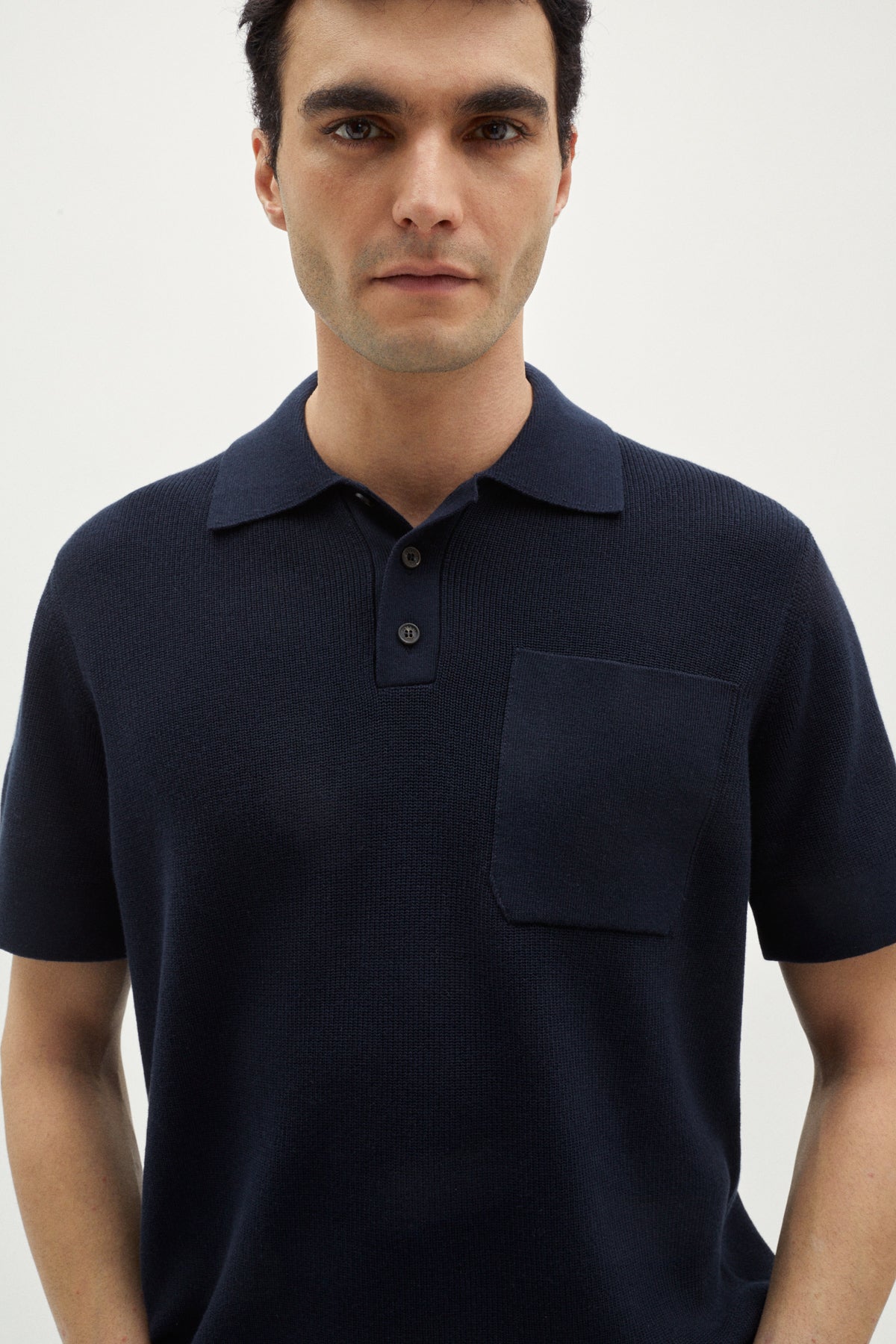 the organic cotton ribbed polo shirt deep blue