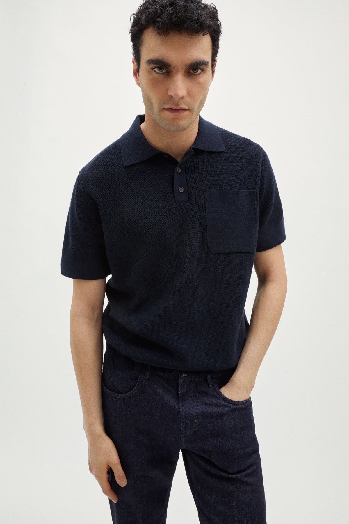 the organic cotton ribbed polo shirt deep blue