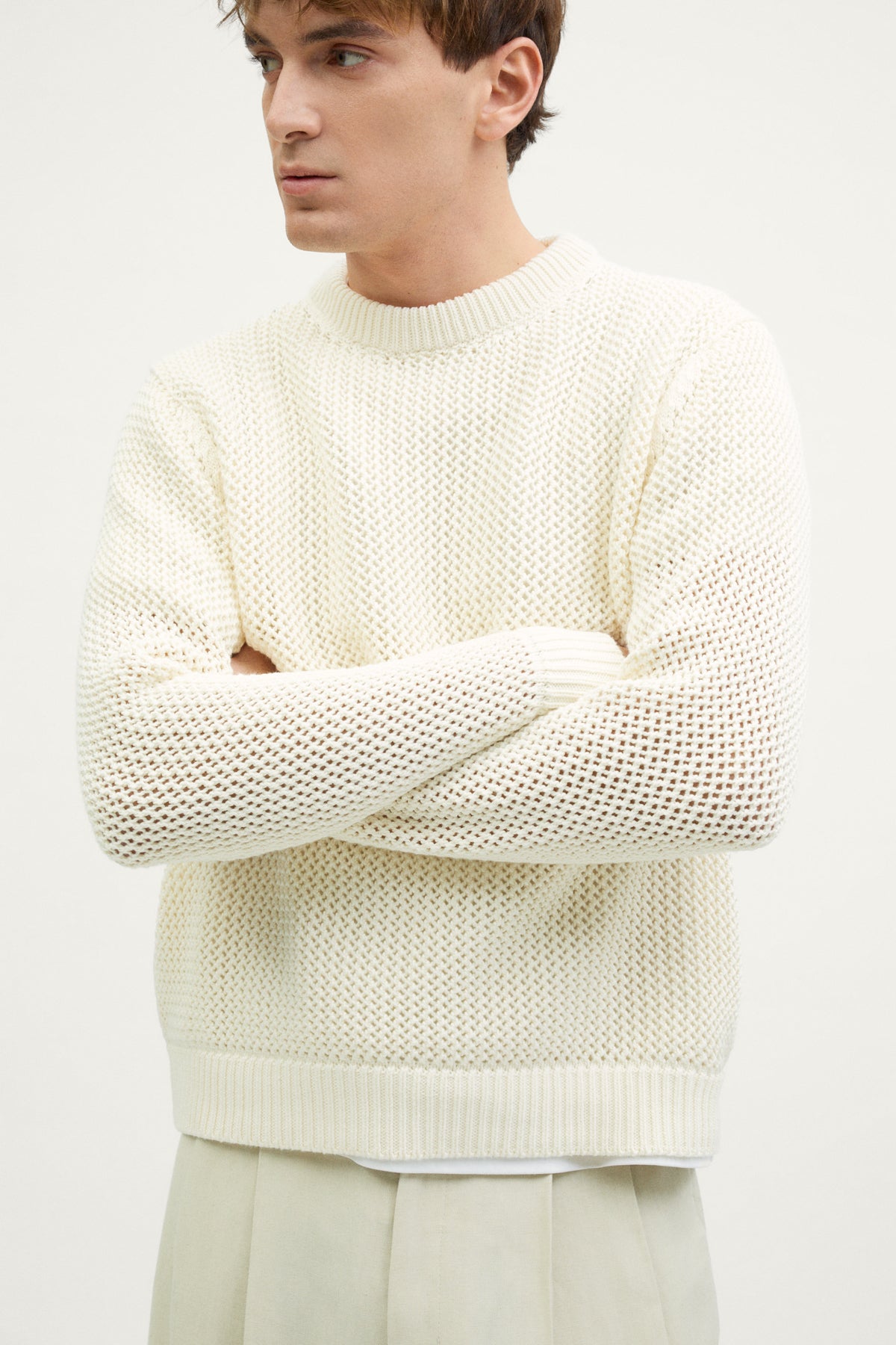 The Organic Cotton Open-Tricot Sweater milk white