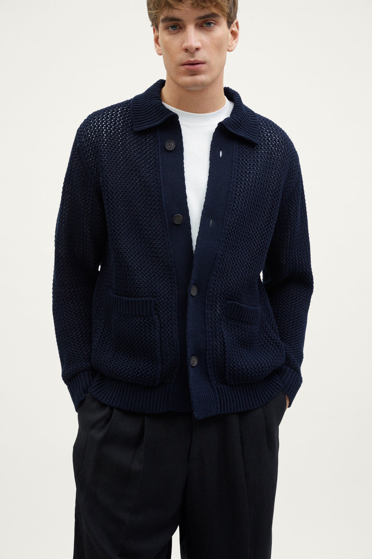 The Organic Cotton Open-Tricot Jacket deep blue