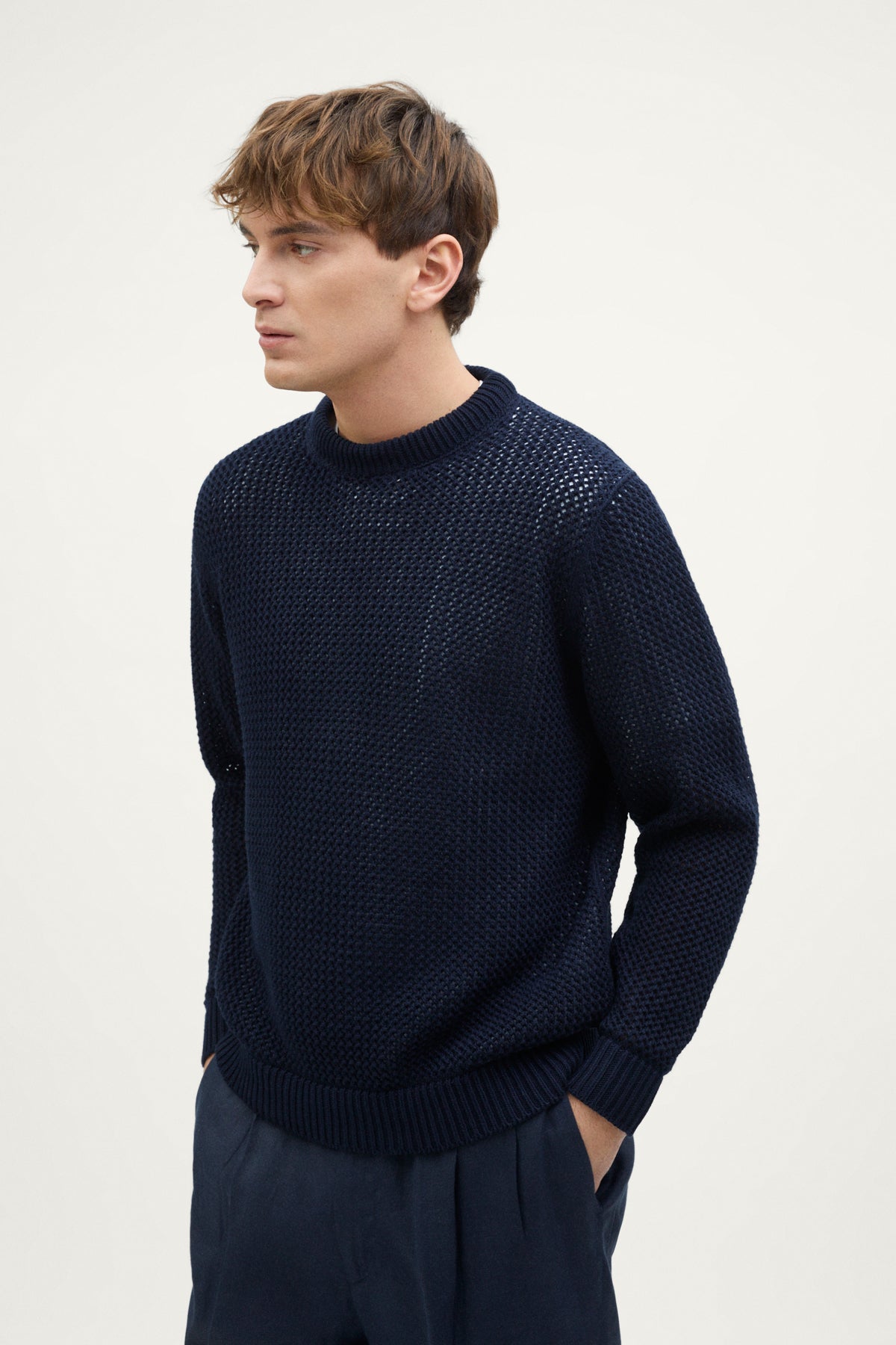The Organic Cotton Open-Tricot Sweater deep blue