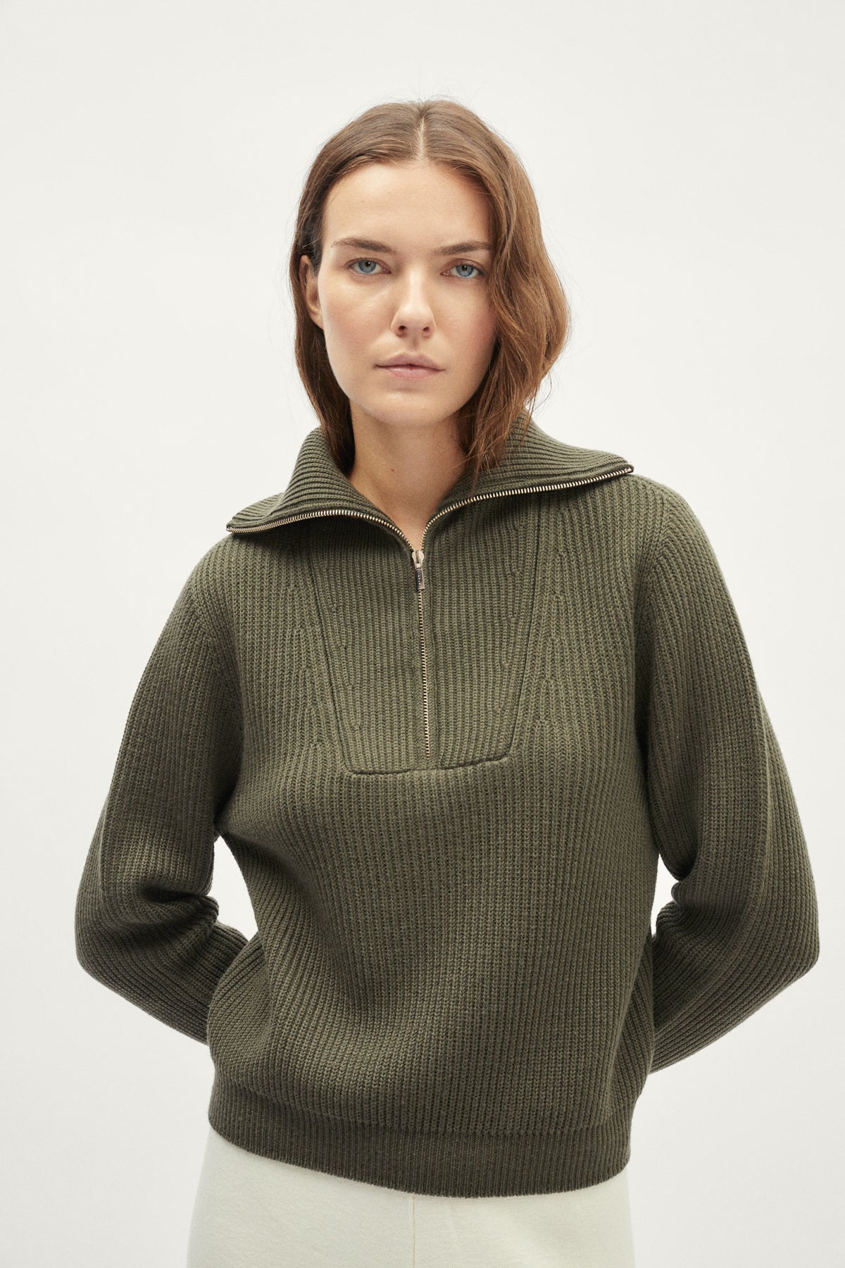 Green zip sweater hotsell