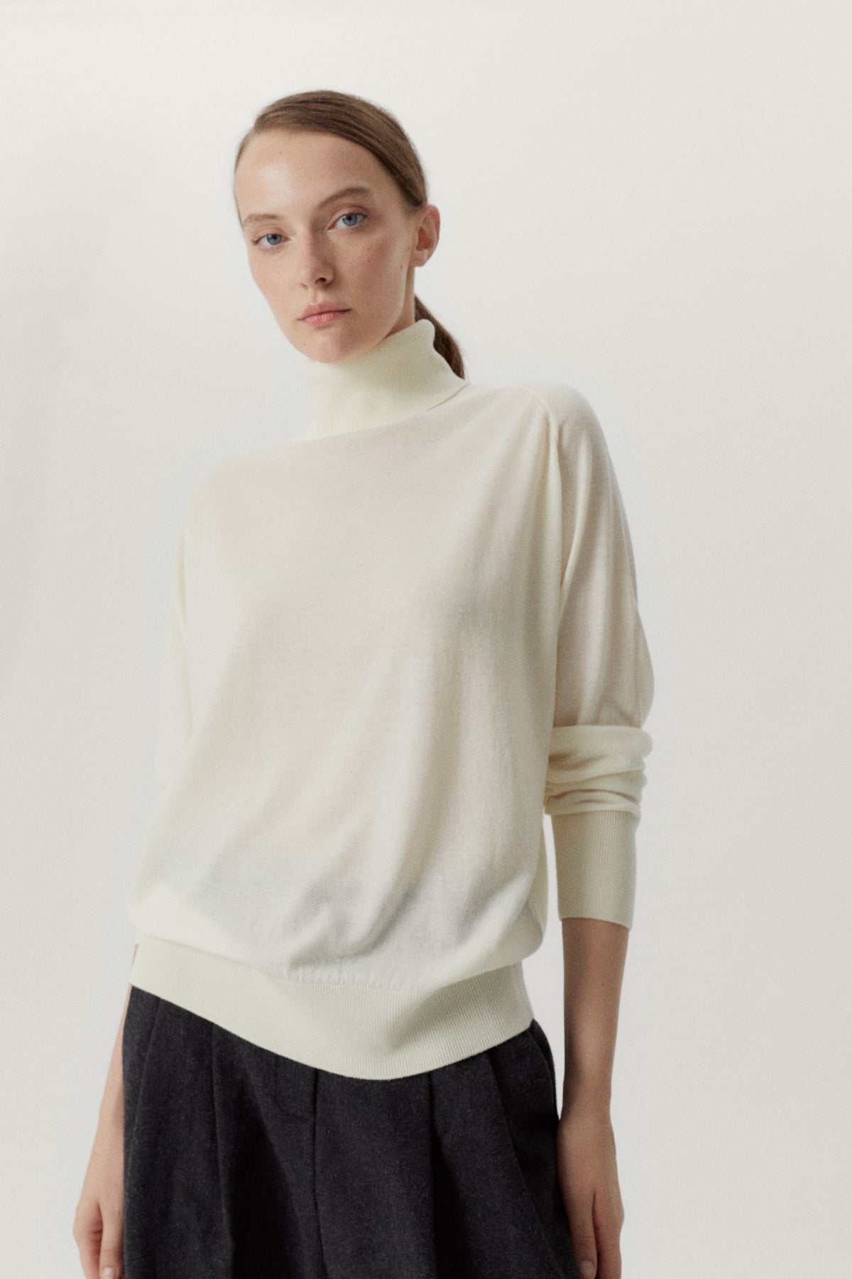 the ultrasoft wool relaxed roll neck natural white