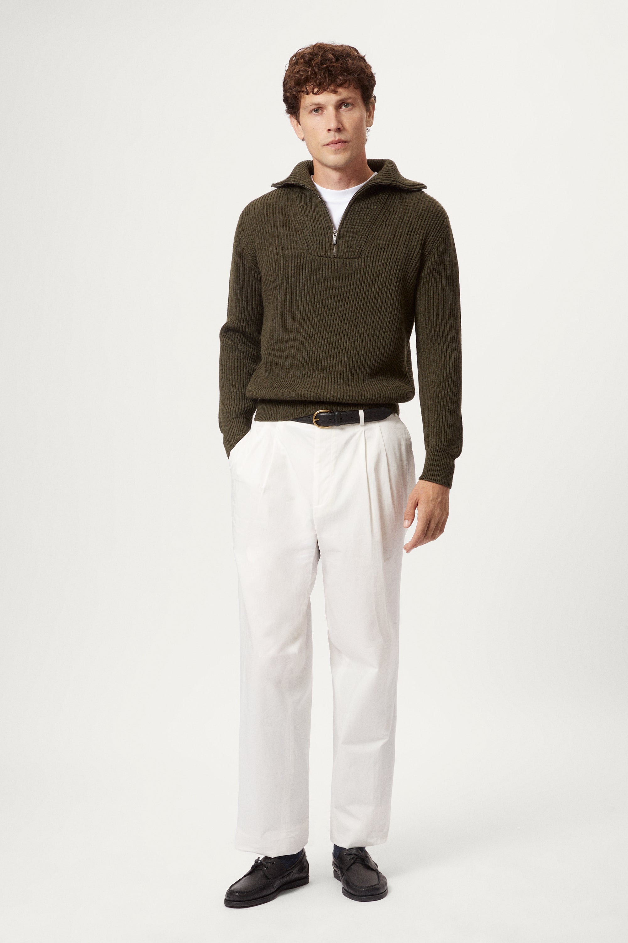 The Merino Wool Polo collar Half-Zip Sweater green
