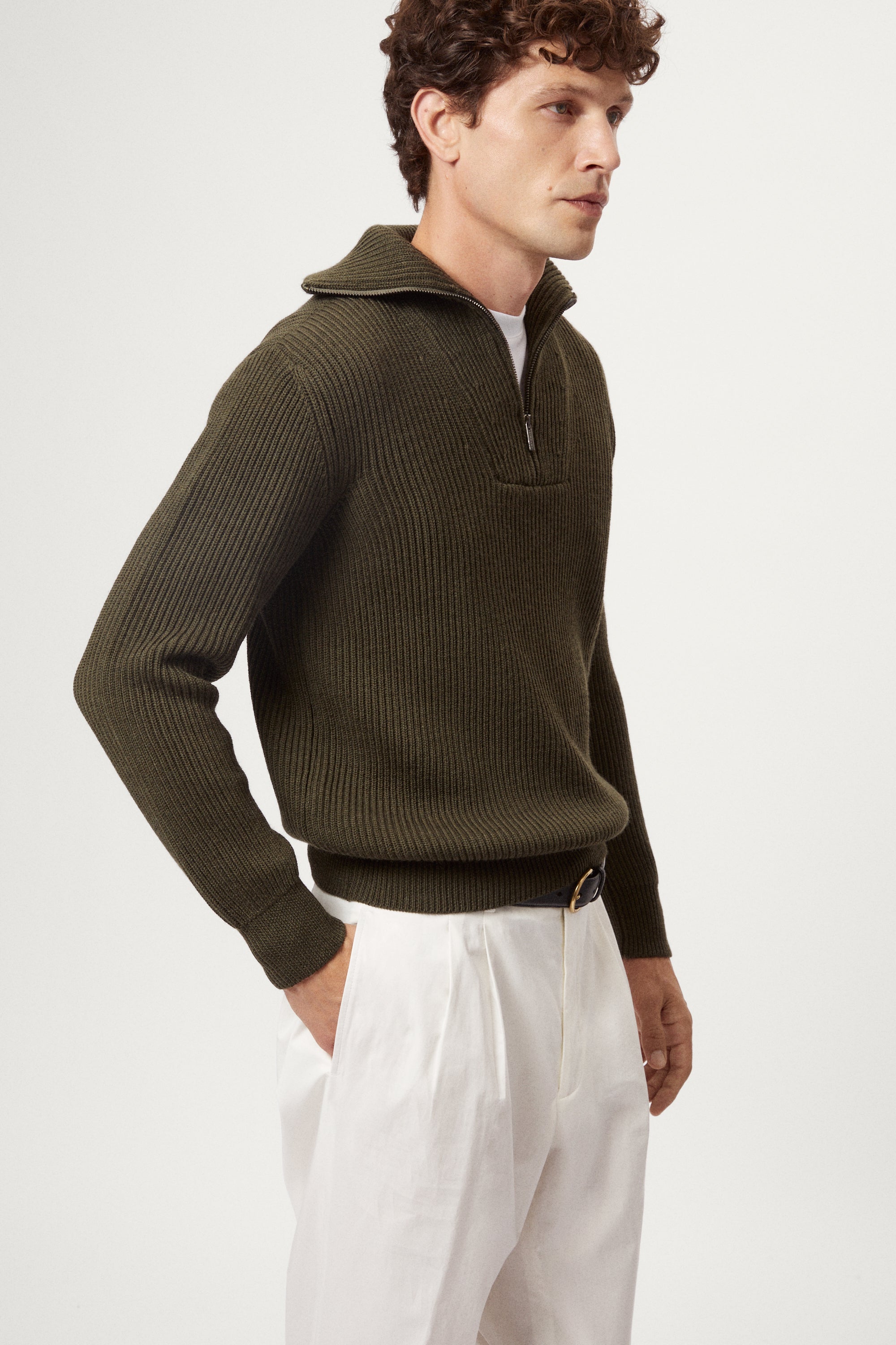 The Merino Wool Polo collar Half-Zip Sweater green