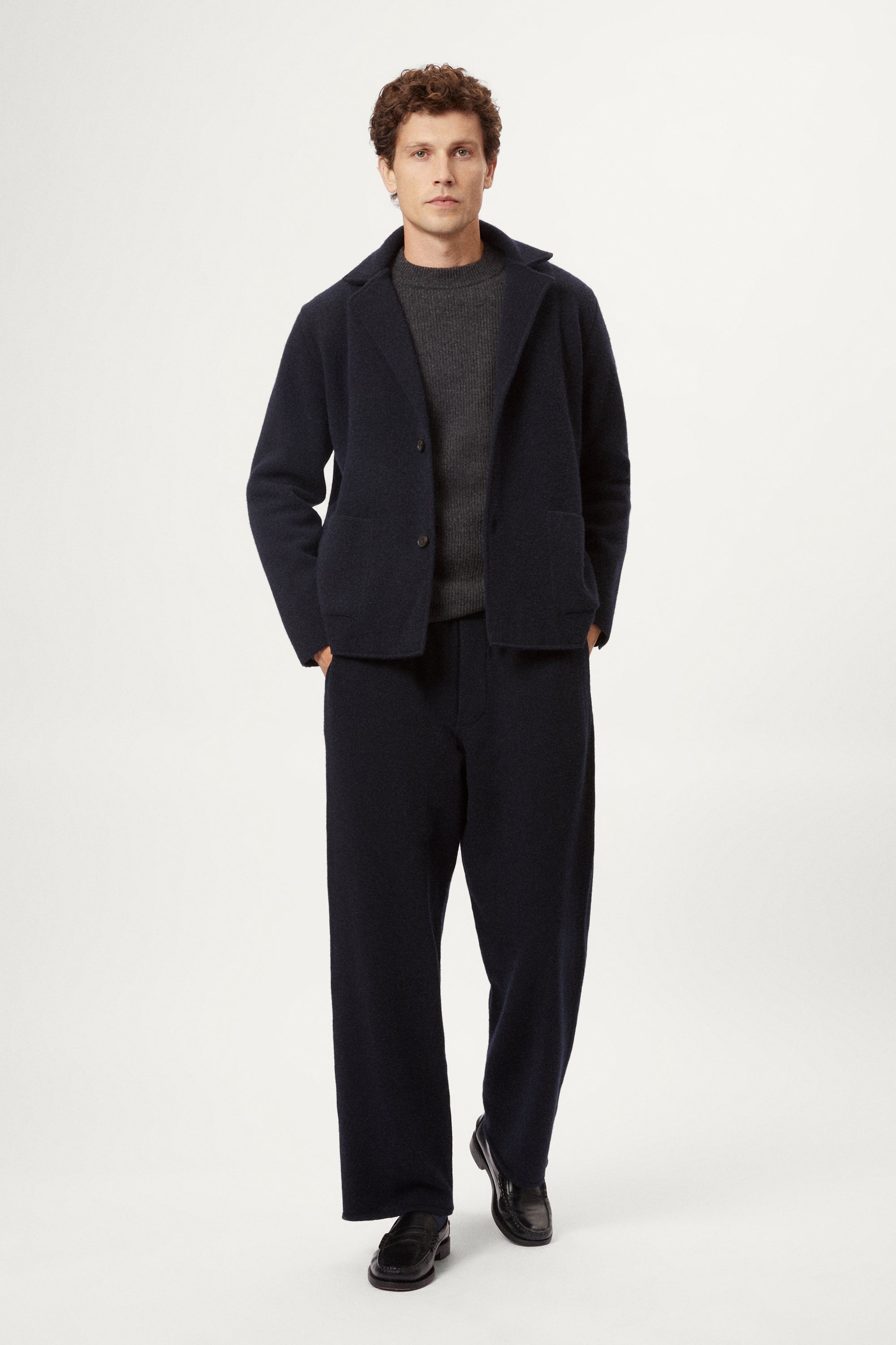 The Woolen Knitted Relaxed Trousers blue navy