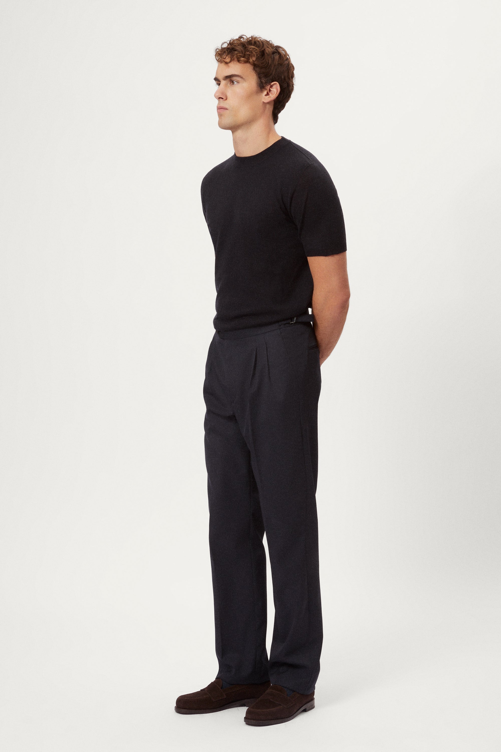 The Twill Wool Sartorial Trousers with Double Pleats blue navy