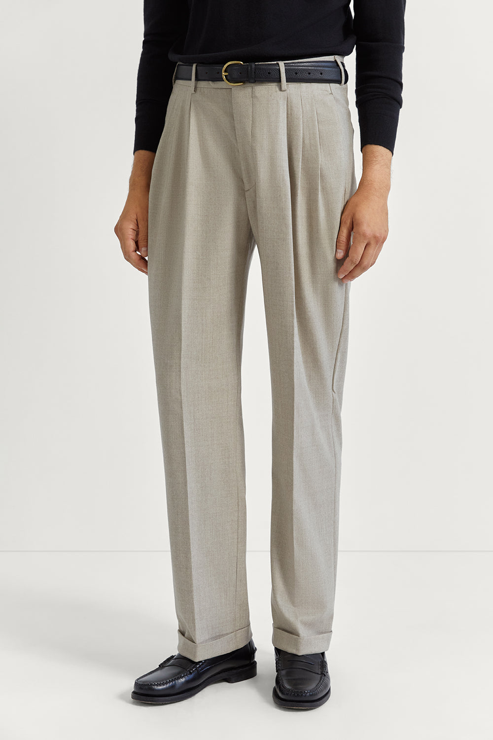 The Flannel Triple Pleat Trousers Oat Melange