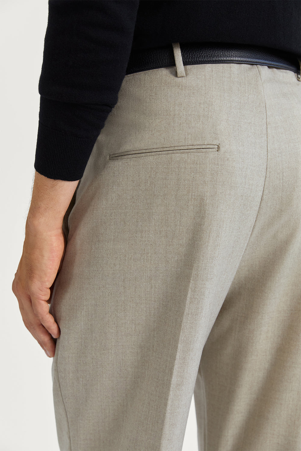 The Flannel Triple Pleat Trousers Oat Melange