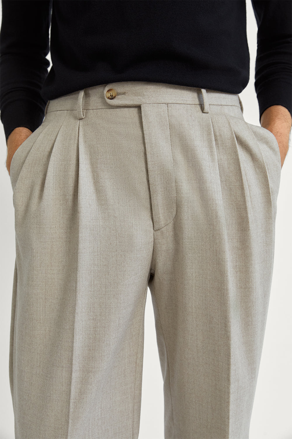 The Flannel Triple Pleat Trousers Oat Melange