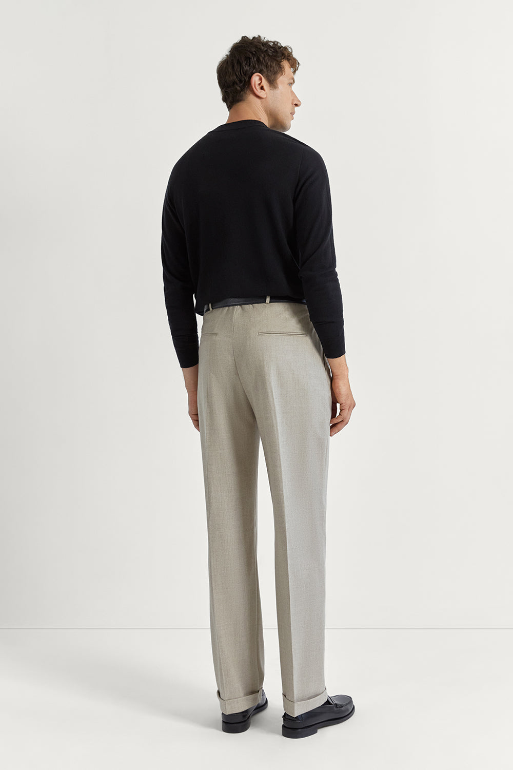 The Flannel Triple Pleat Trousers Oat Melange