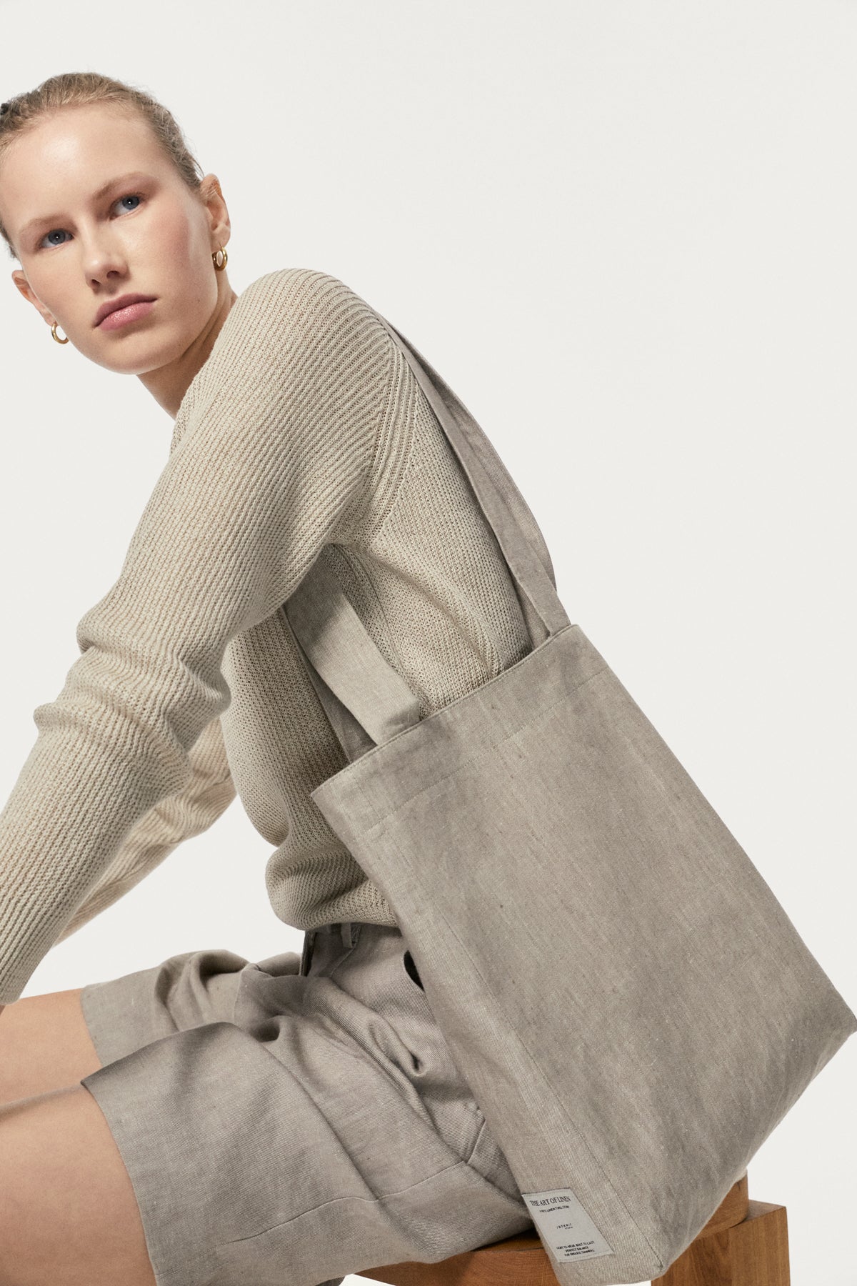 The Linen Twill Tote Bag - sand melange