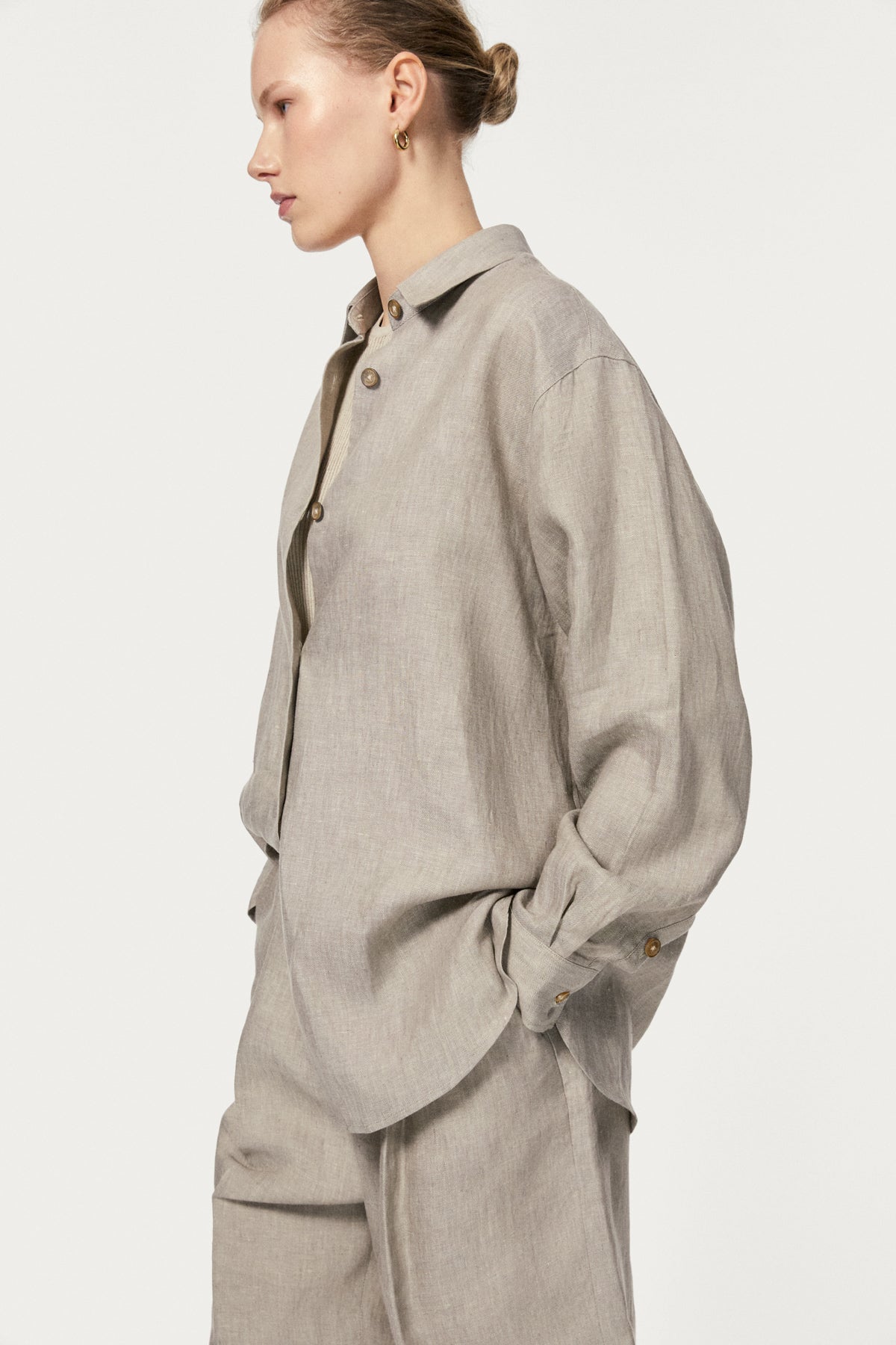 linen twill overshirt hay