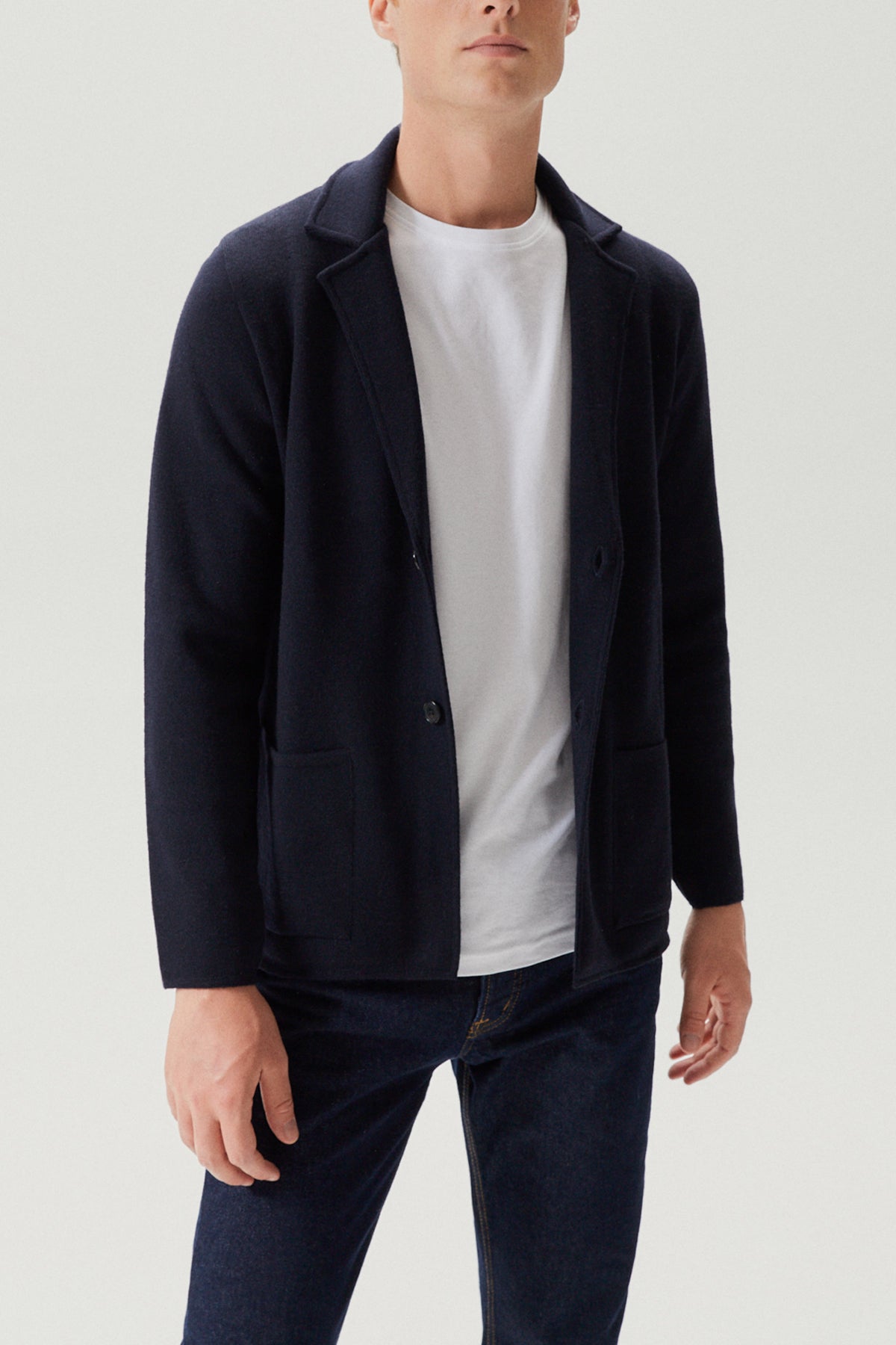 the boiled wool blazer imperfect version oxford blue