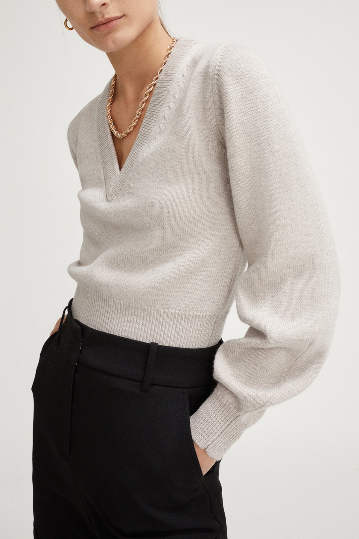 the cropped v neck sweater imperfect version 2 pearl