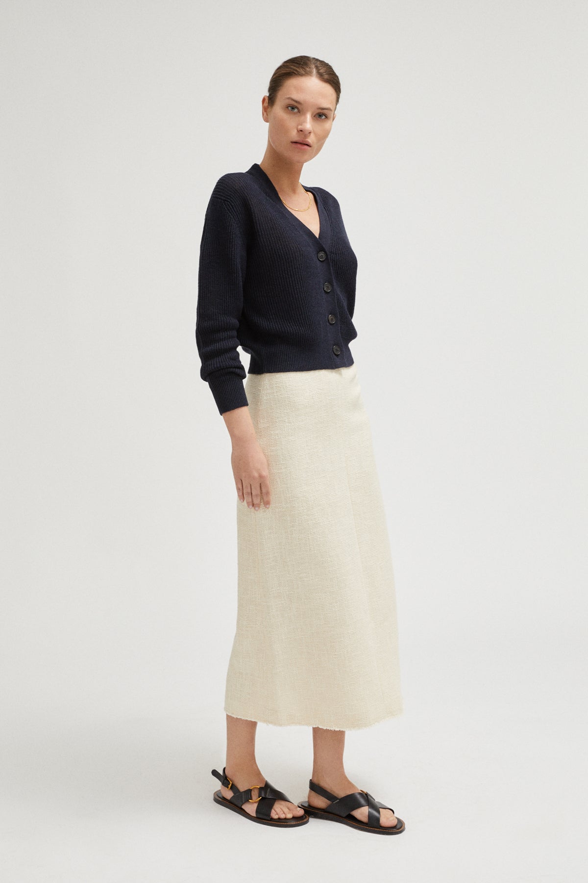 the linen cotton ribbed cropped cardigan blue navy