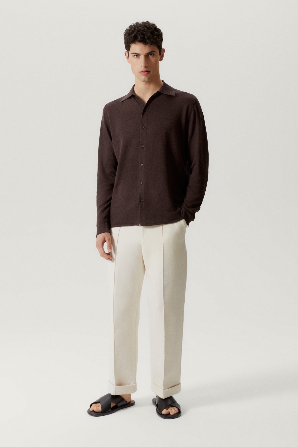 the linen cotton knit shirt brown