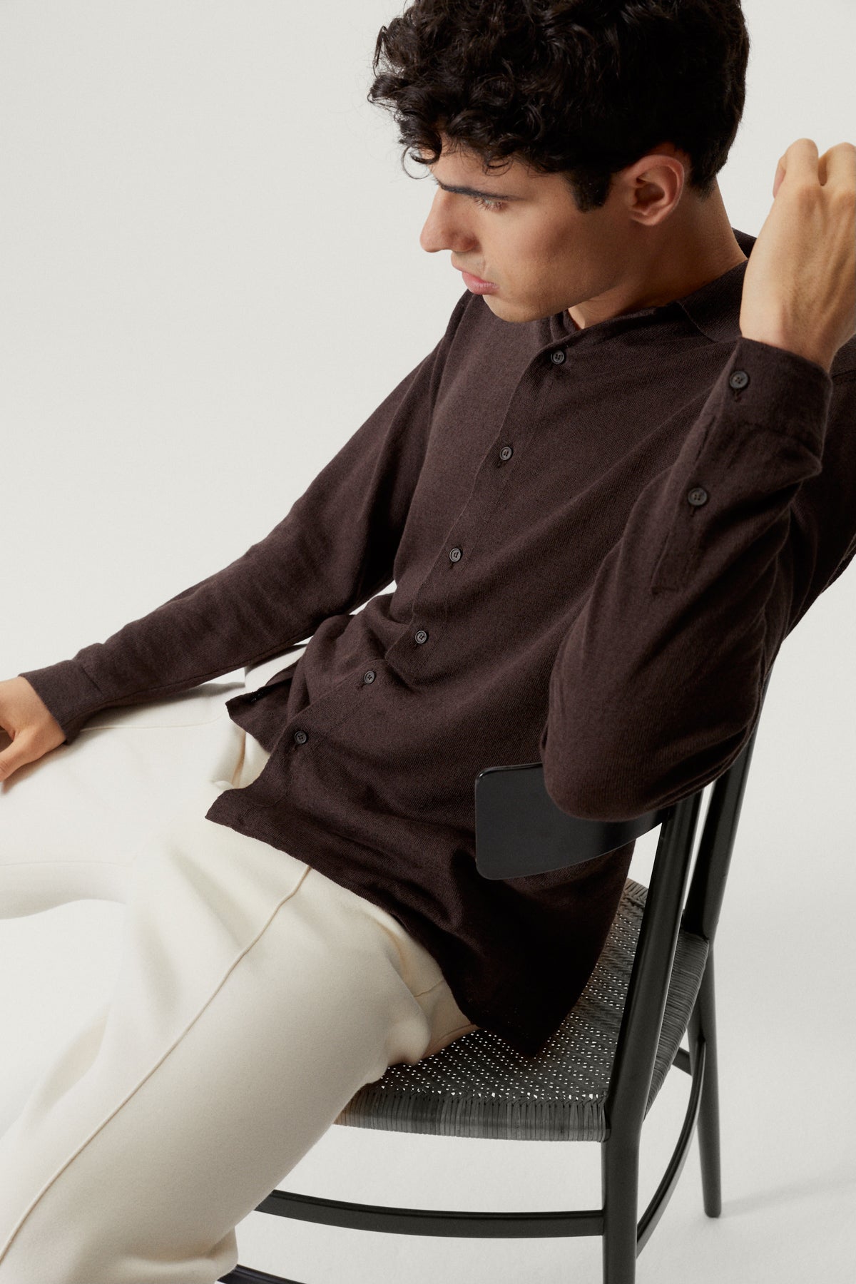 the linen cotton knit shirt brown