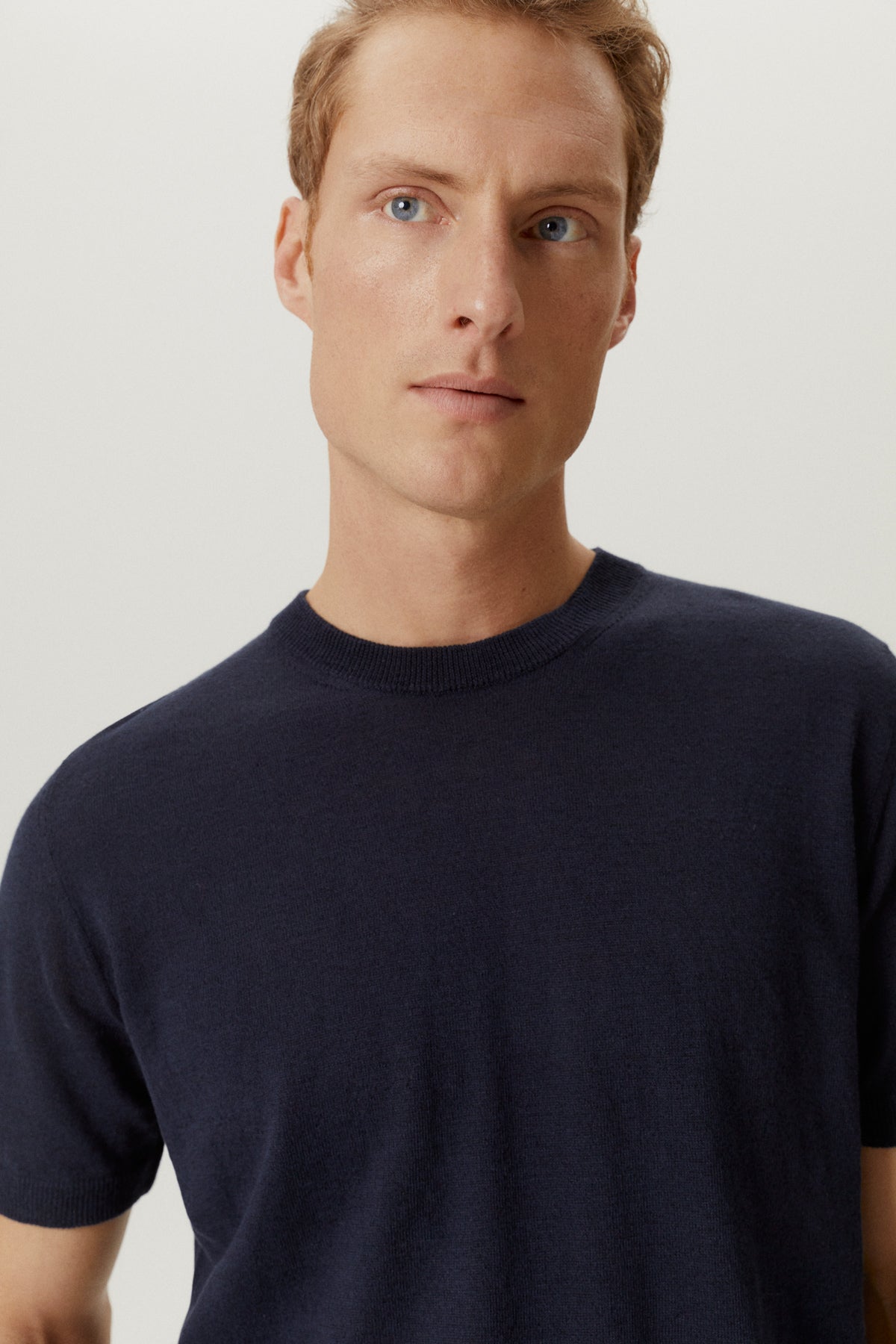 The Linen Cotton Knit T-Shirt blue navy