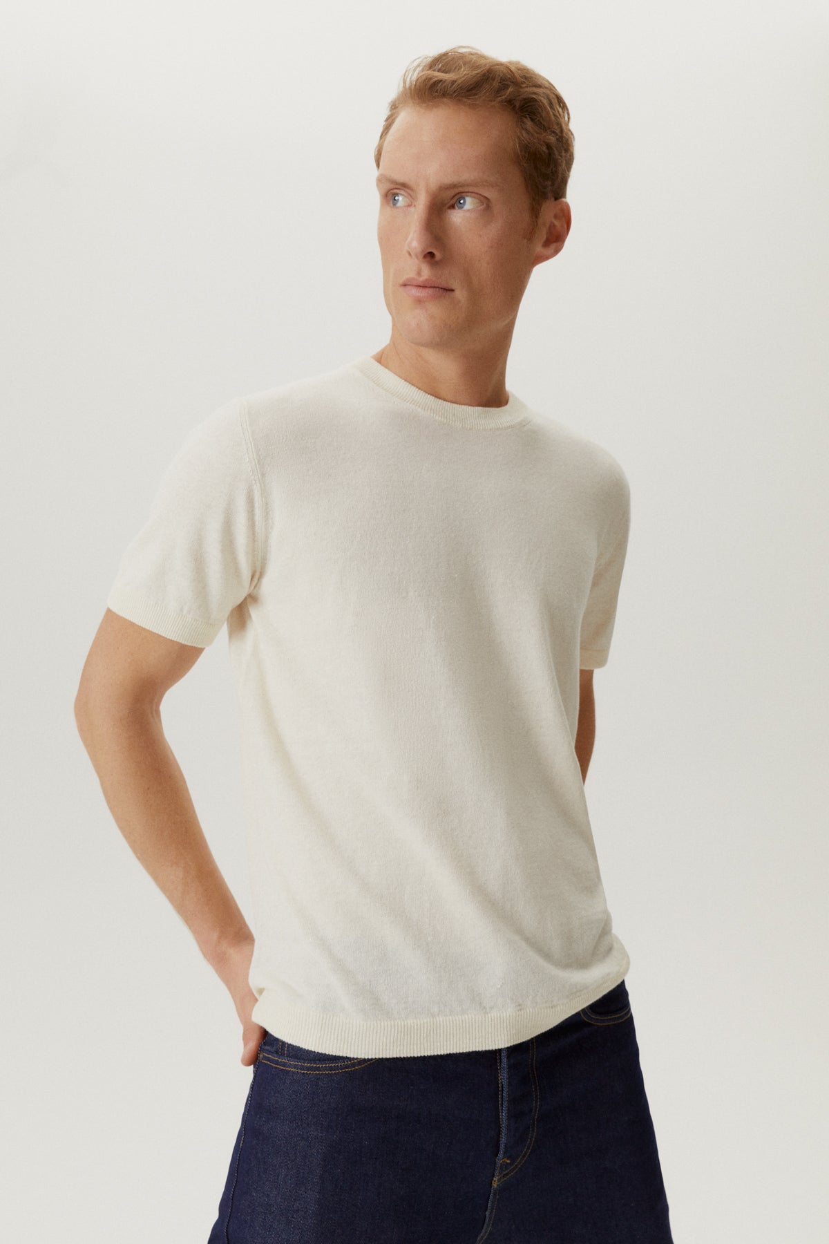 the linen cotton knit t shirt milk white