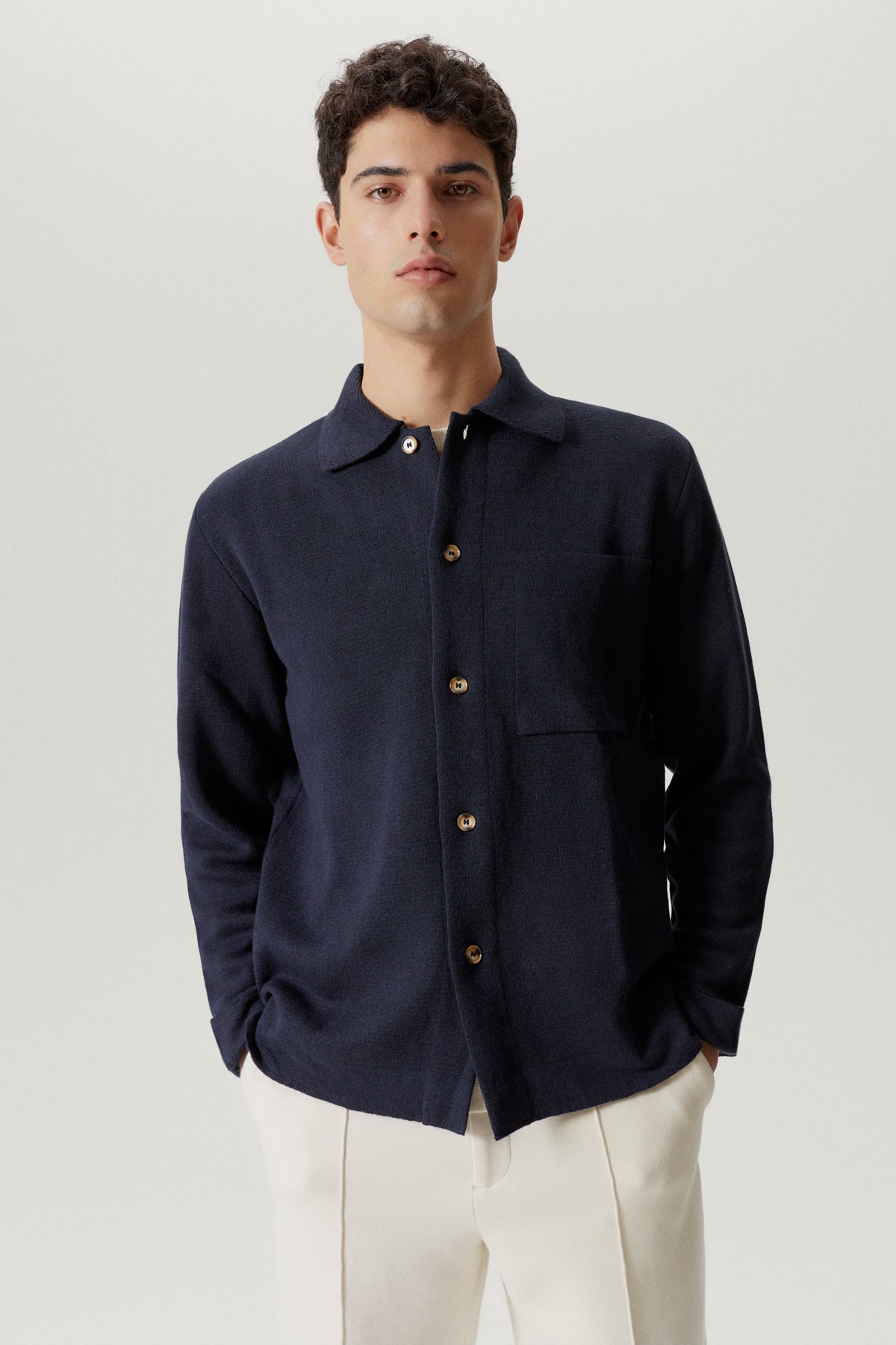 the linen cotton lightweight overshirt blue navy