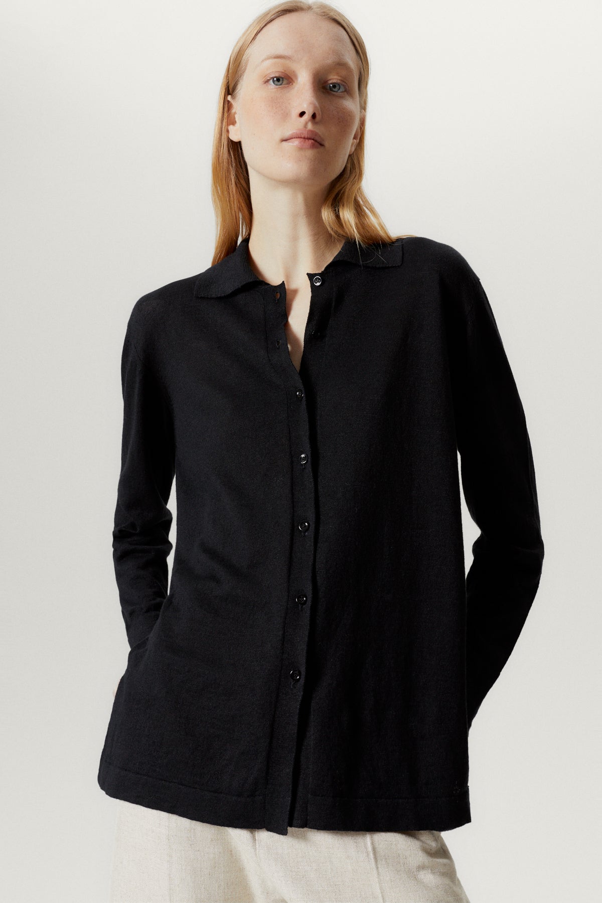the linen cotton long sleeve shirt black
