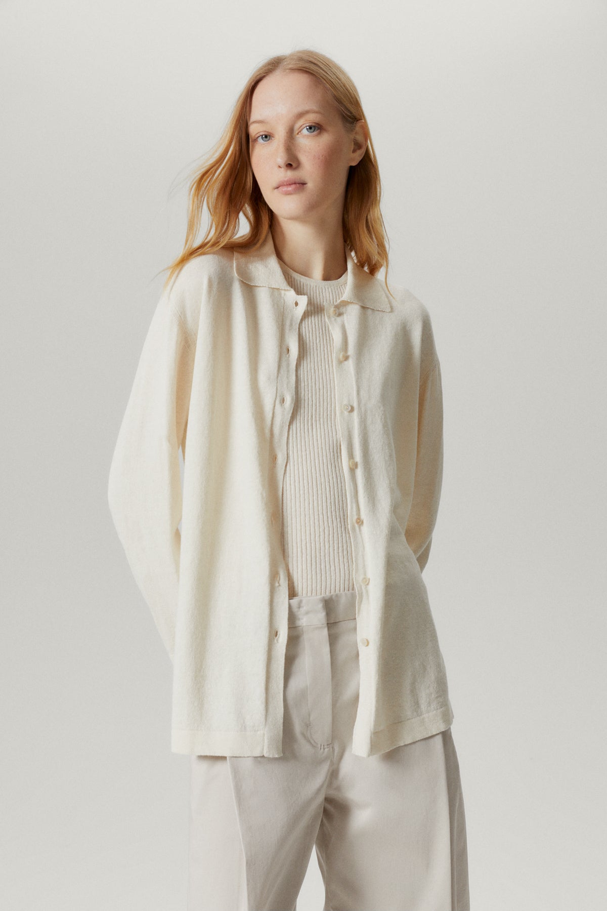 the linen cotton long sleeve shirt milk white