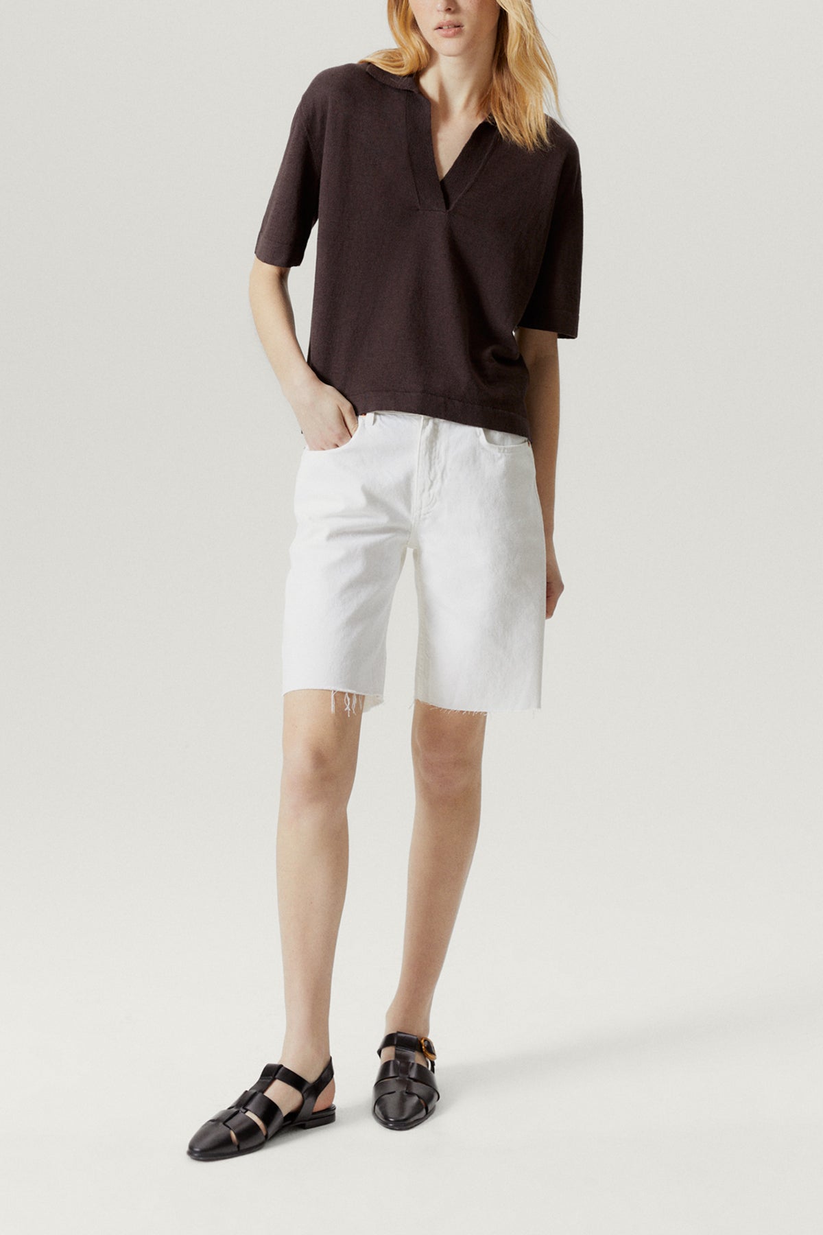 The Linen Cotton Boxy Polo - Imperfect Version brown