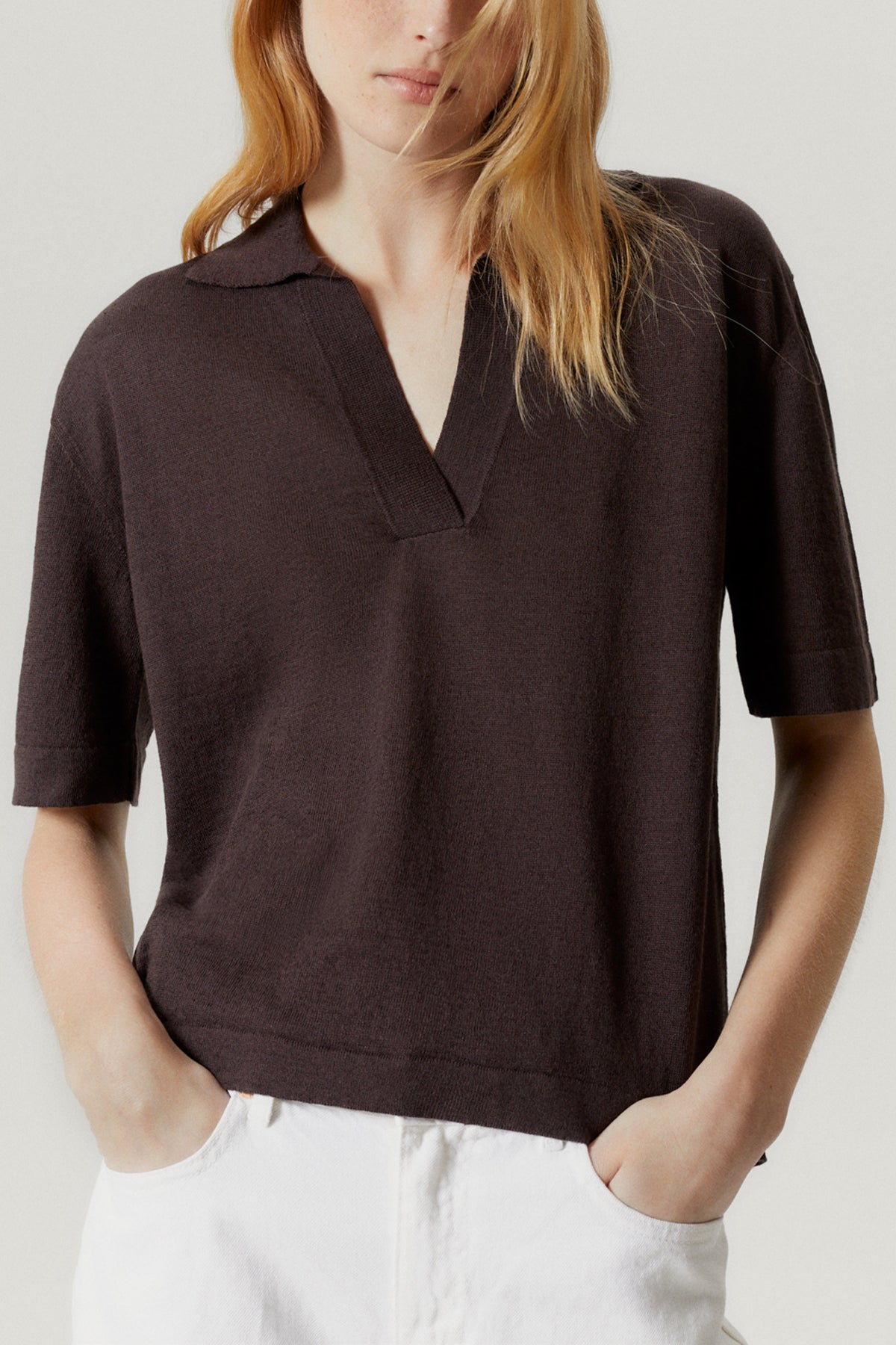 The Linen Cotton Boxy Polo - Imperfect Version brown