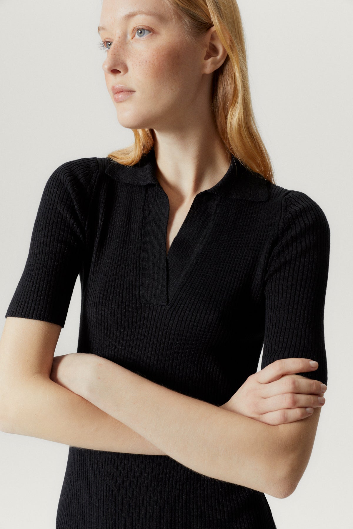 the linen cotton long polo dress black