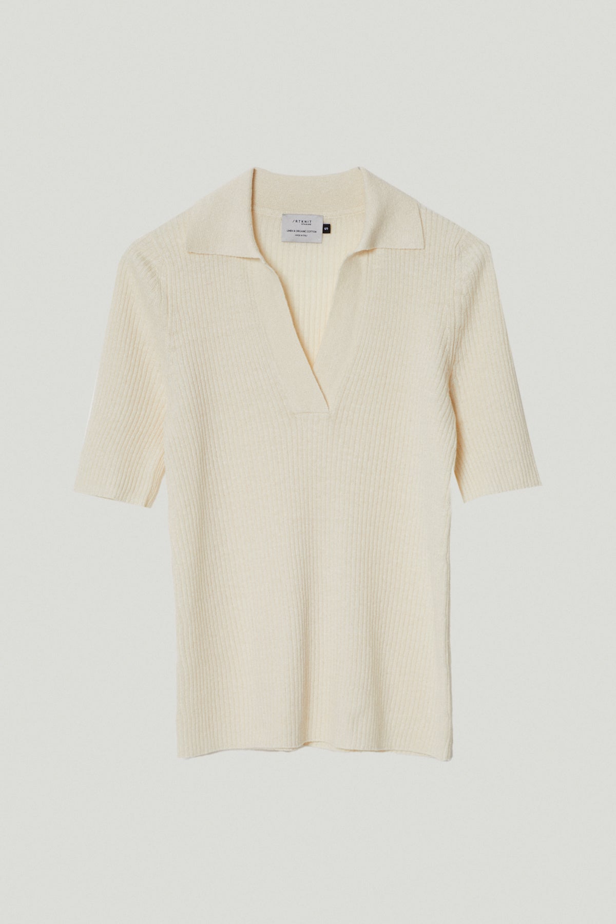 the linen cotton ribbed polo milk white