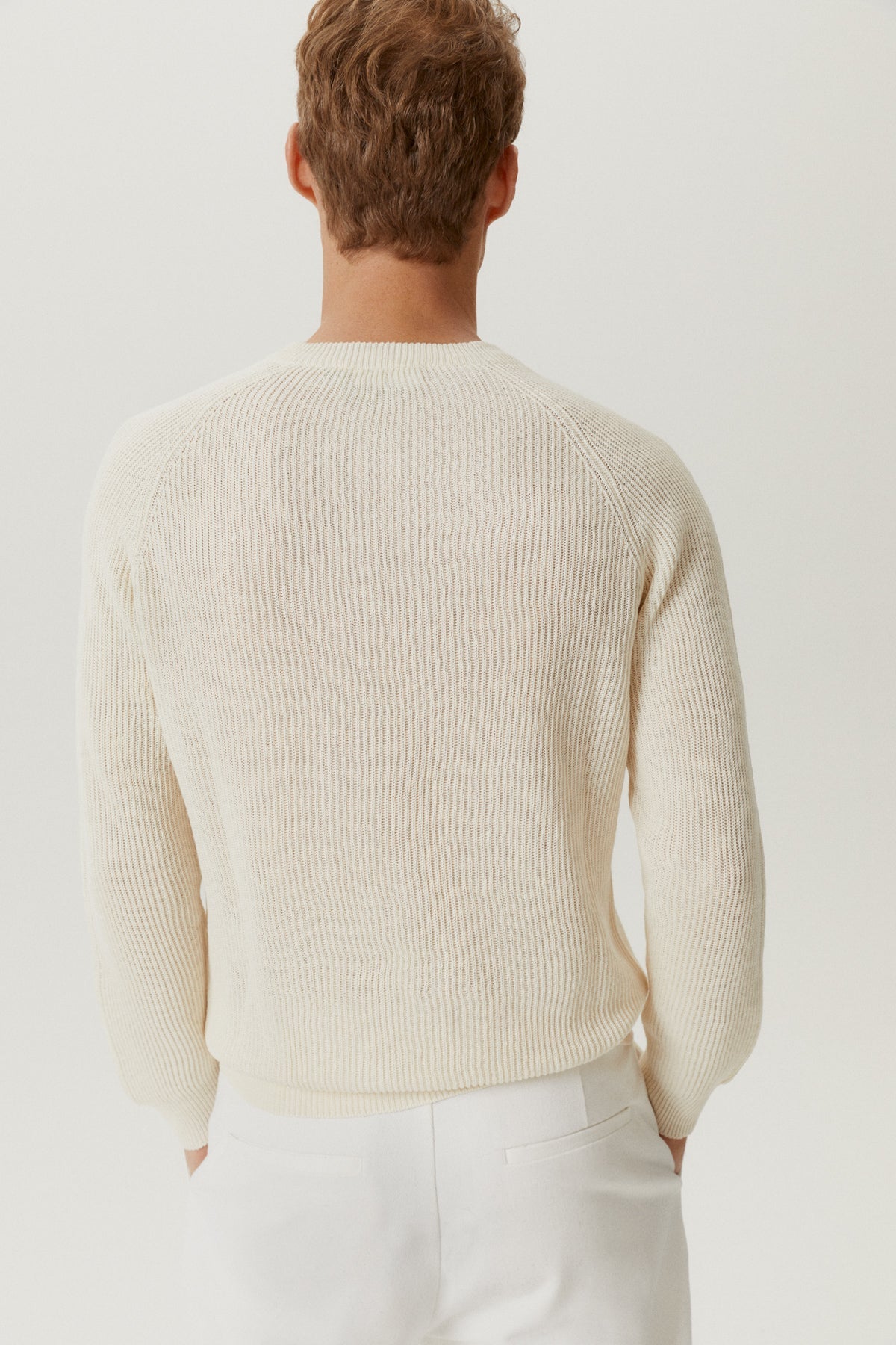the linen cotton ribbed sweater milk white