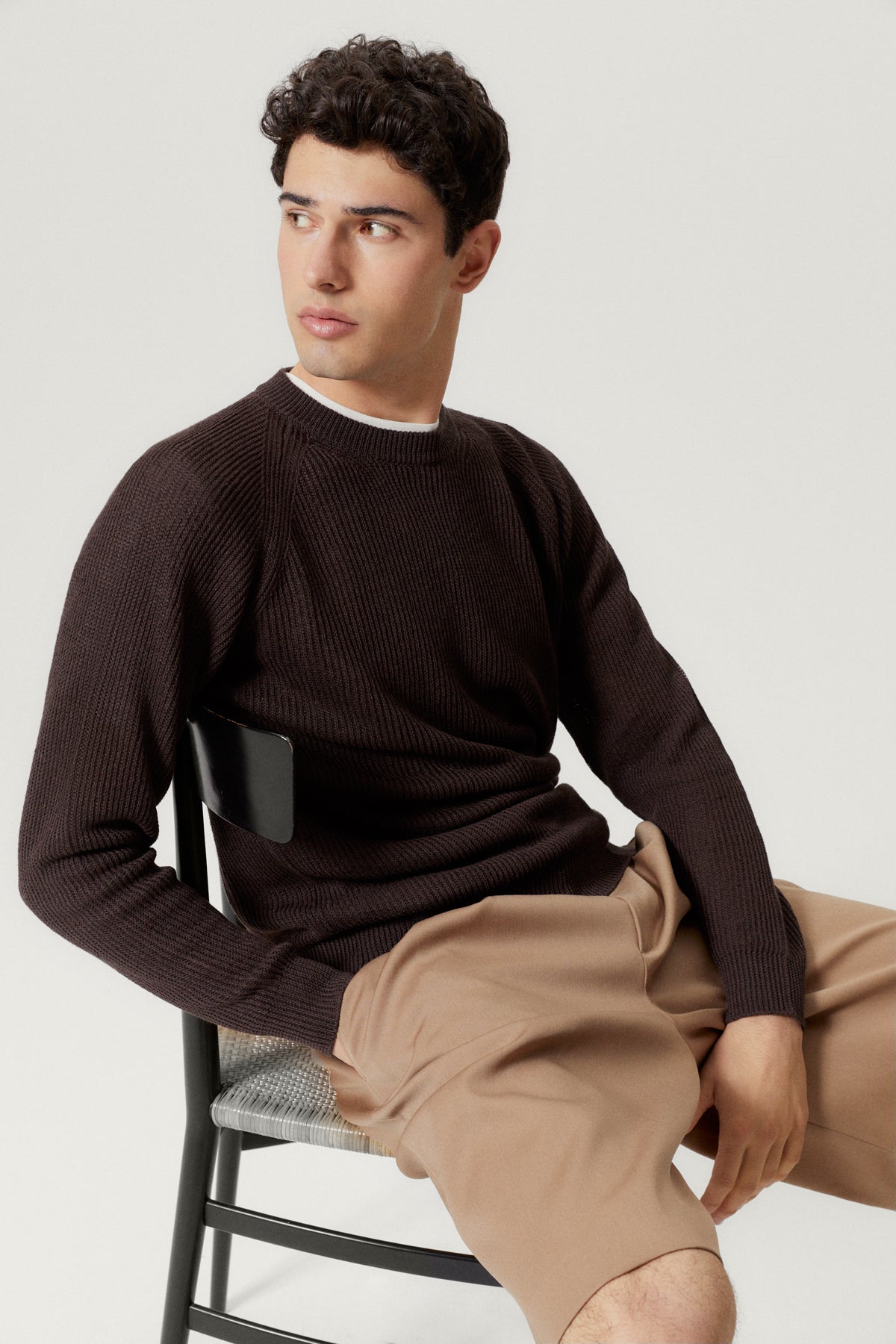 the linen cotton ribbed sweater brown