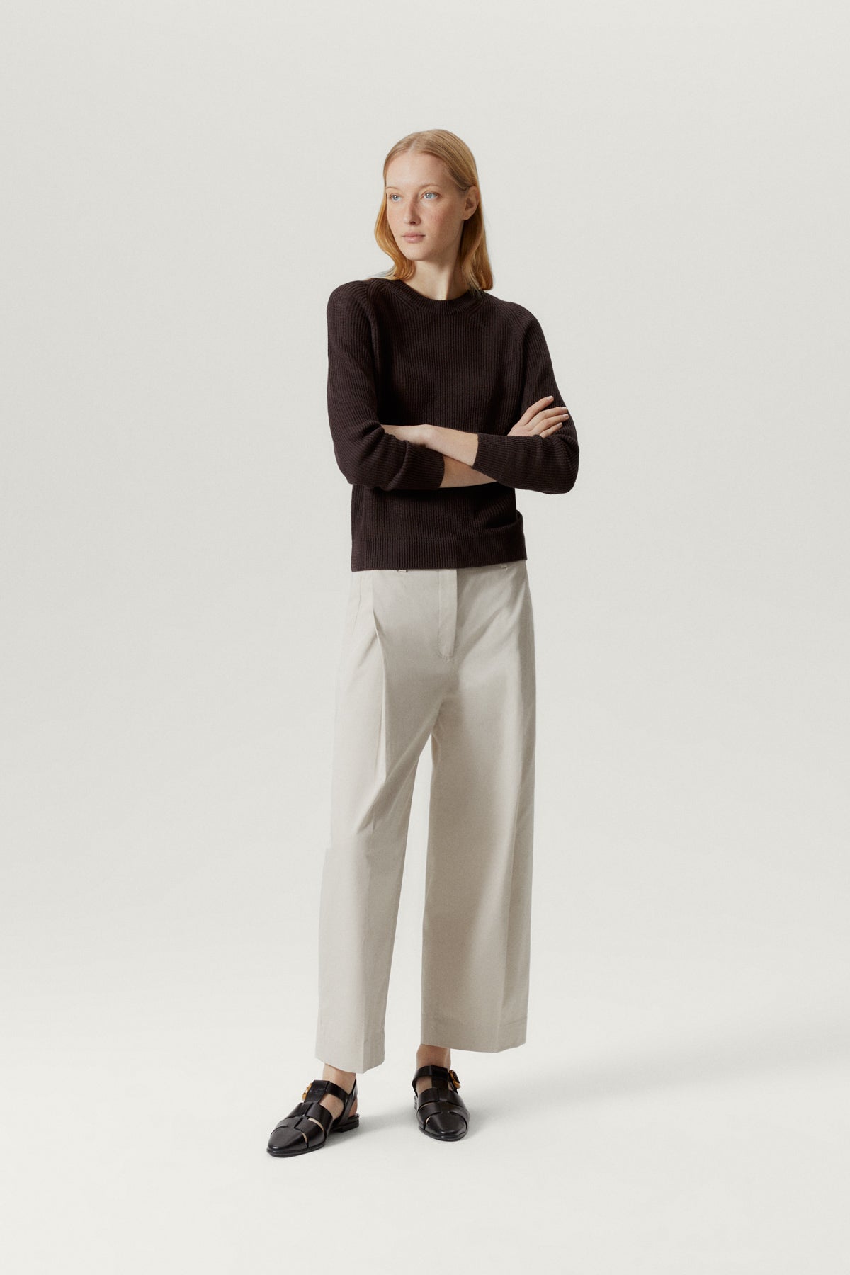the linen cotton ribbed sweater brown